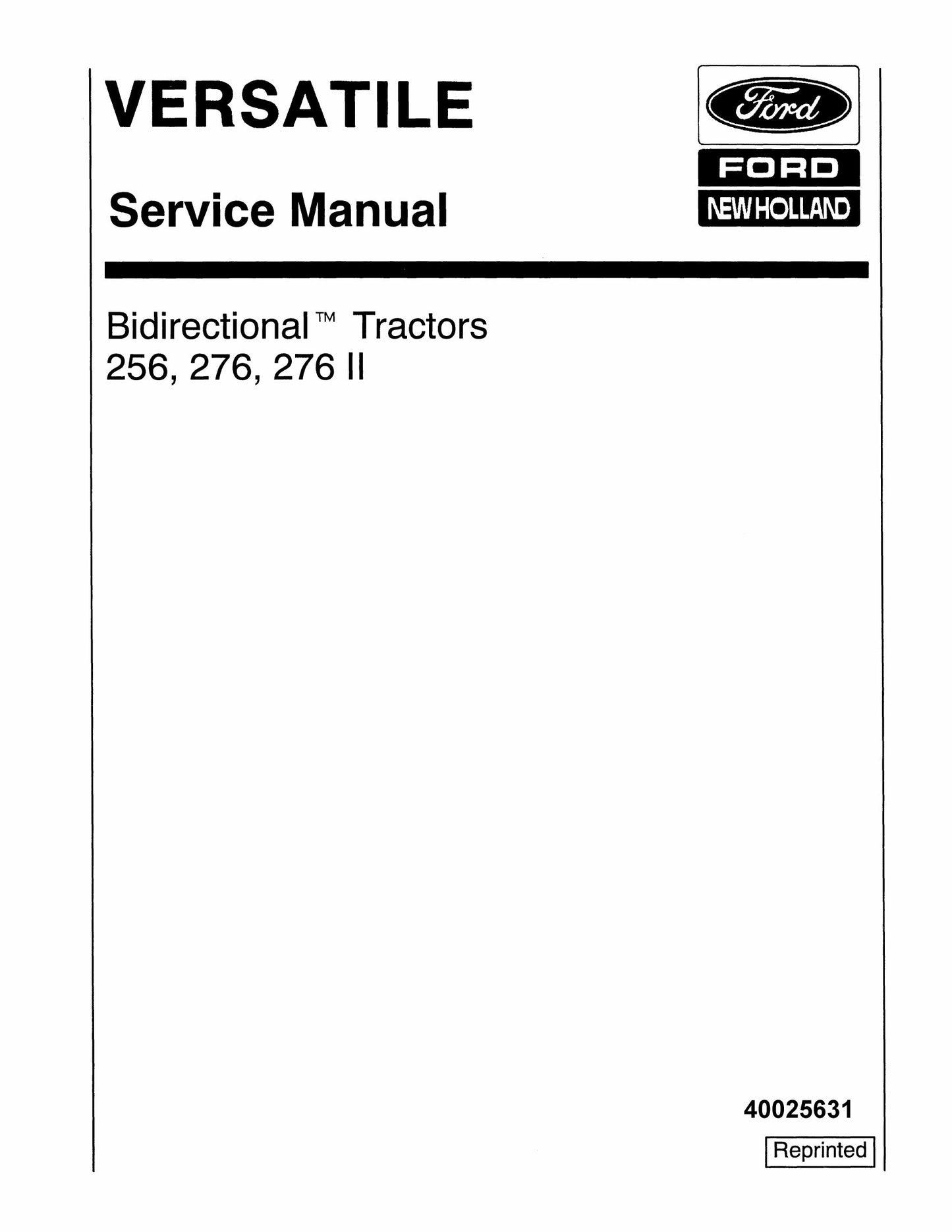 Versatile 256 276 276 II Tractor Factory Workshop Service Manual 40025631