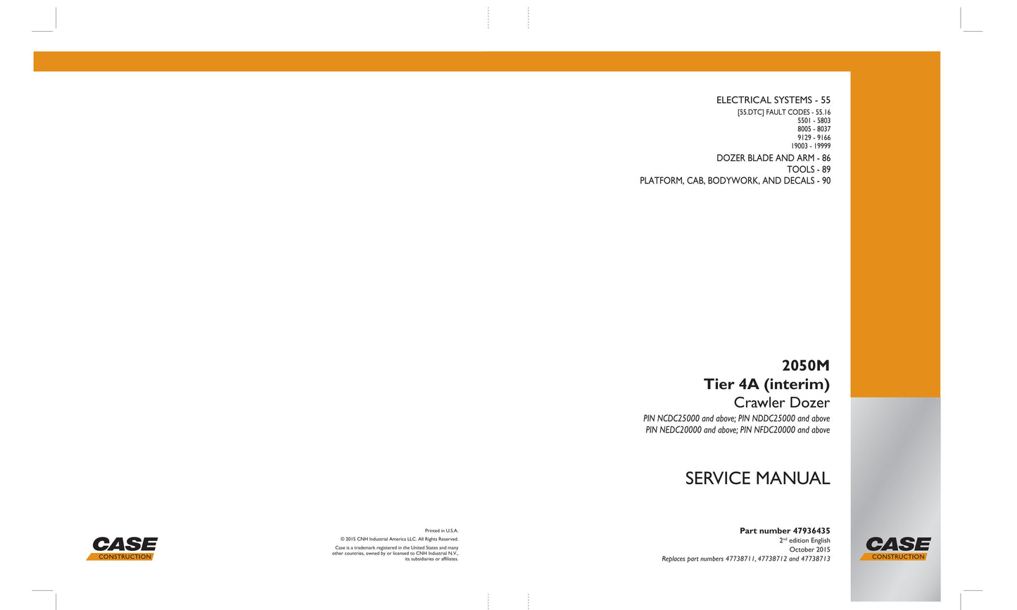 CASE 2050M Crawler Dozer Factory Workshop Service Manual 47916435
