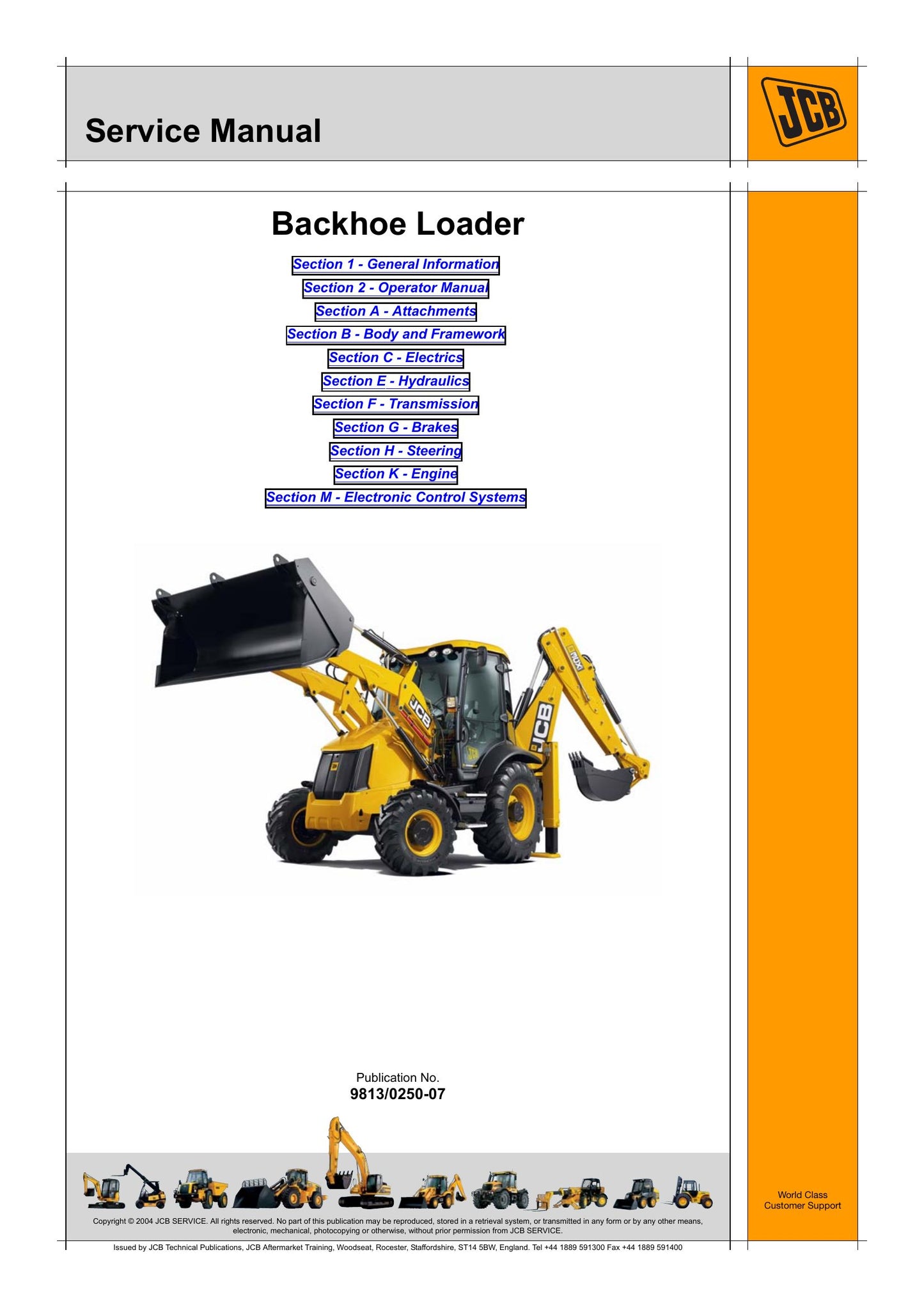 JCB Backhoe Loader Factory Workshop Service Manual 9813/0250-07