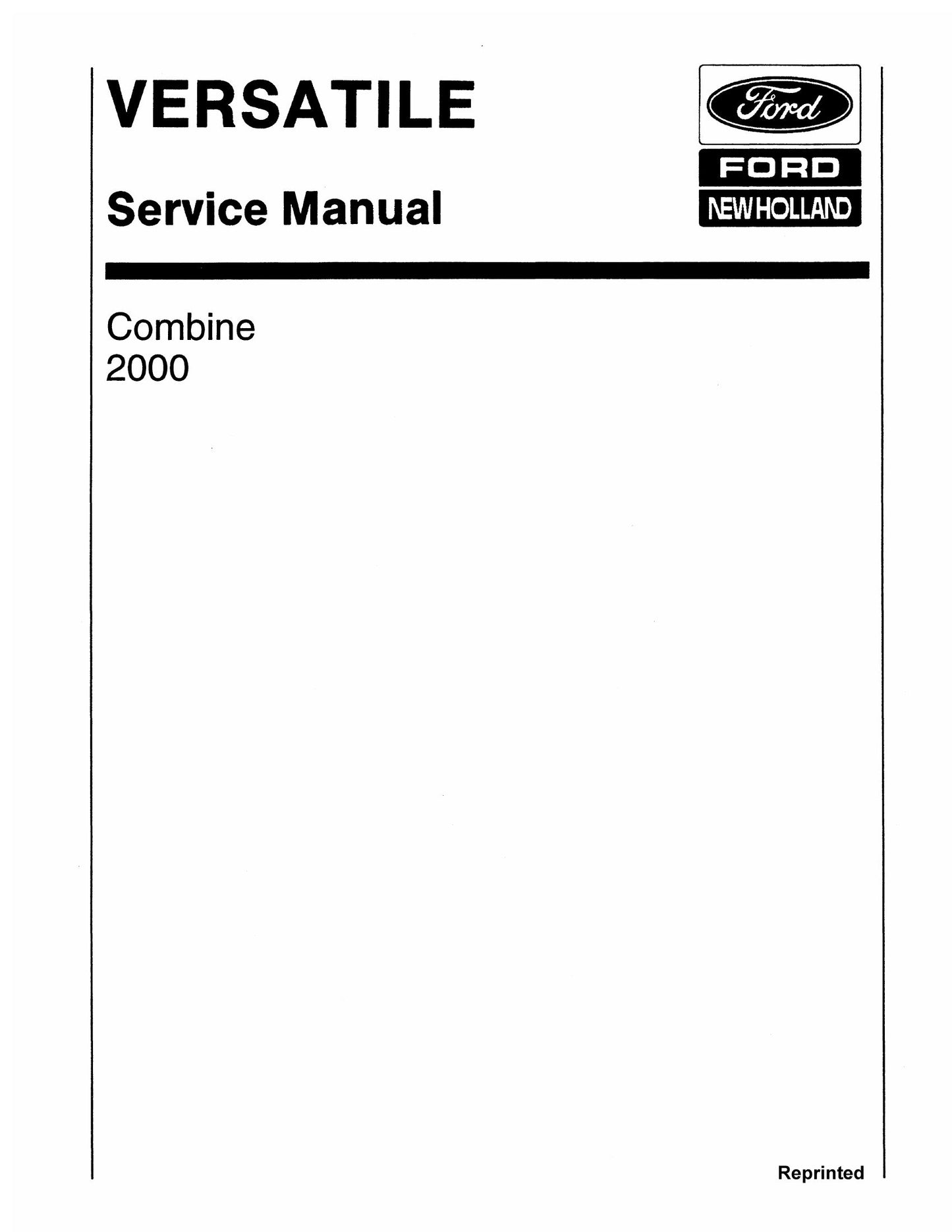 Versatile 2000 Combine Factory Workshop Service Manual 97568