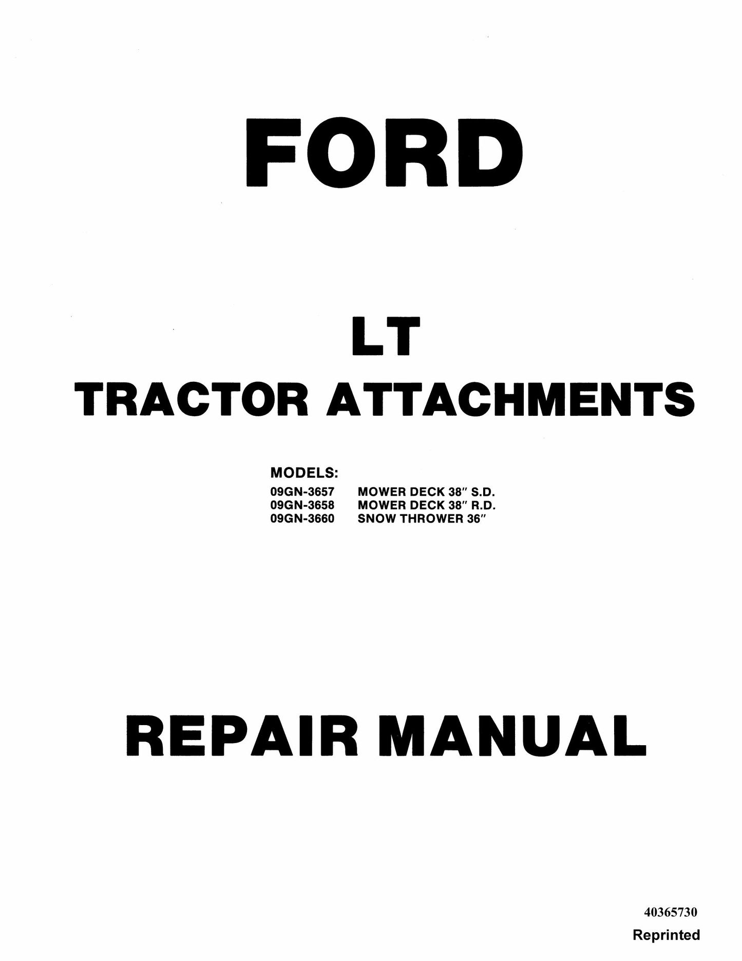Ford 09GN-3657 09GN-3658 09GN-3660 Tractor Attachments Factory Workshop Repair Manual 40365730