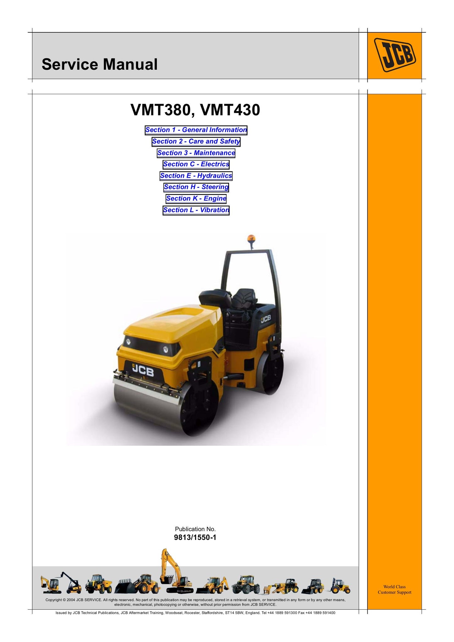 JCB VMT380 VMT430 Vibratory Roller Factory Workshop Service Manual 9813/1550-1