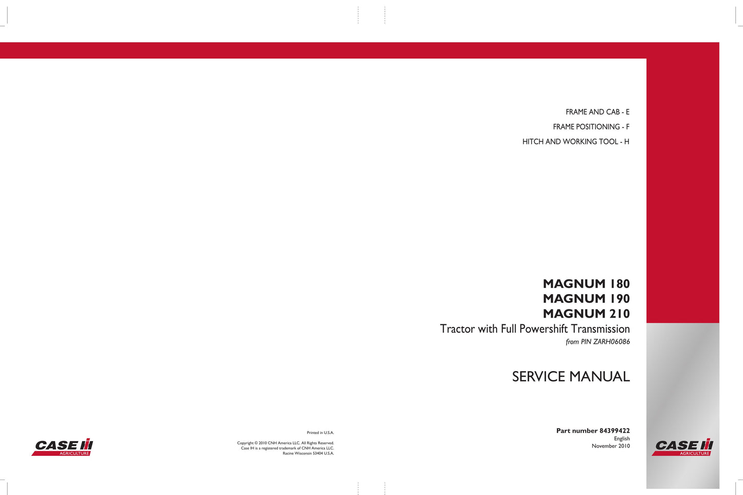 CASE MAGNUM 180 MAGNUM 190 MAGNUM 210 Tractor Factory Workshop Service Manual 84399414