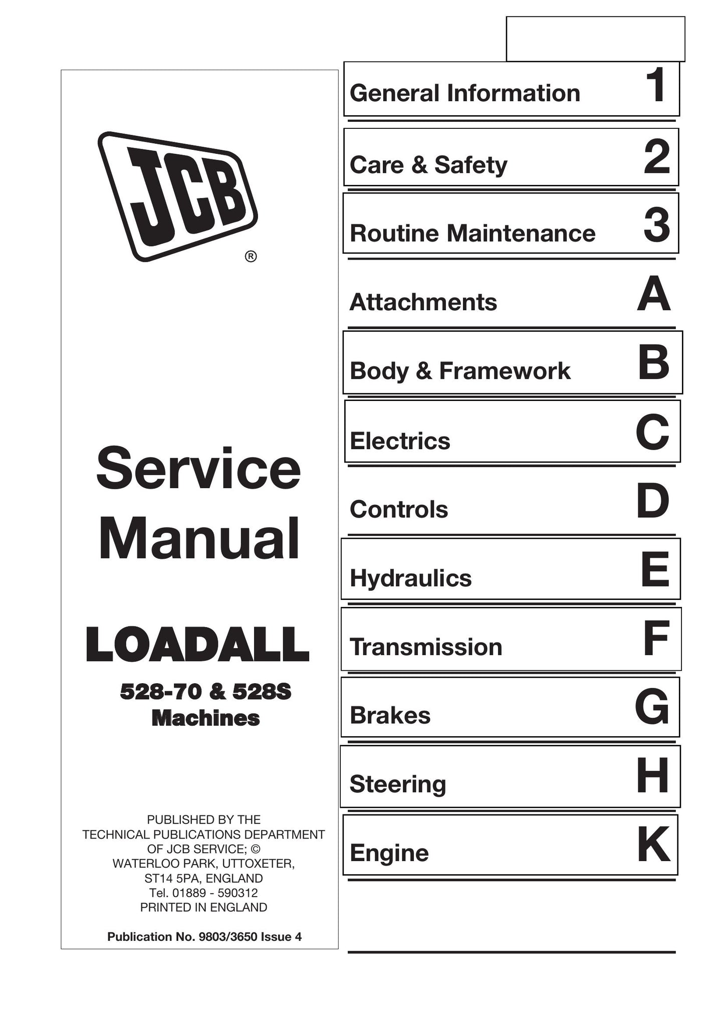 JCB 528-70 528S Loadall Factory Workshop Service Manual 9803/3650
