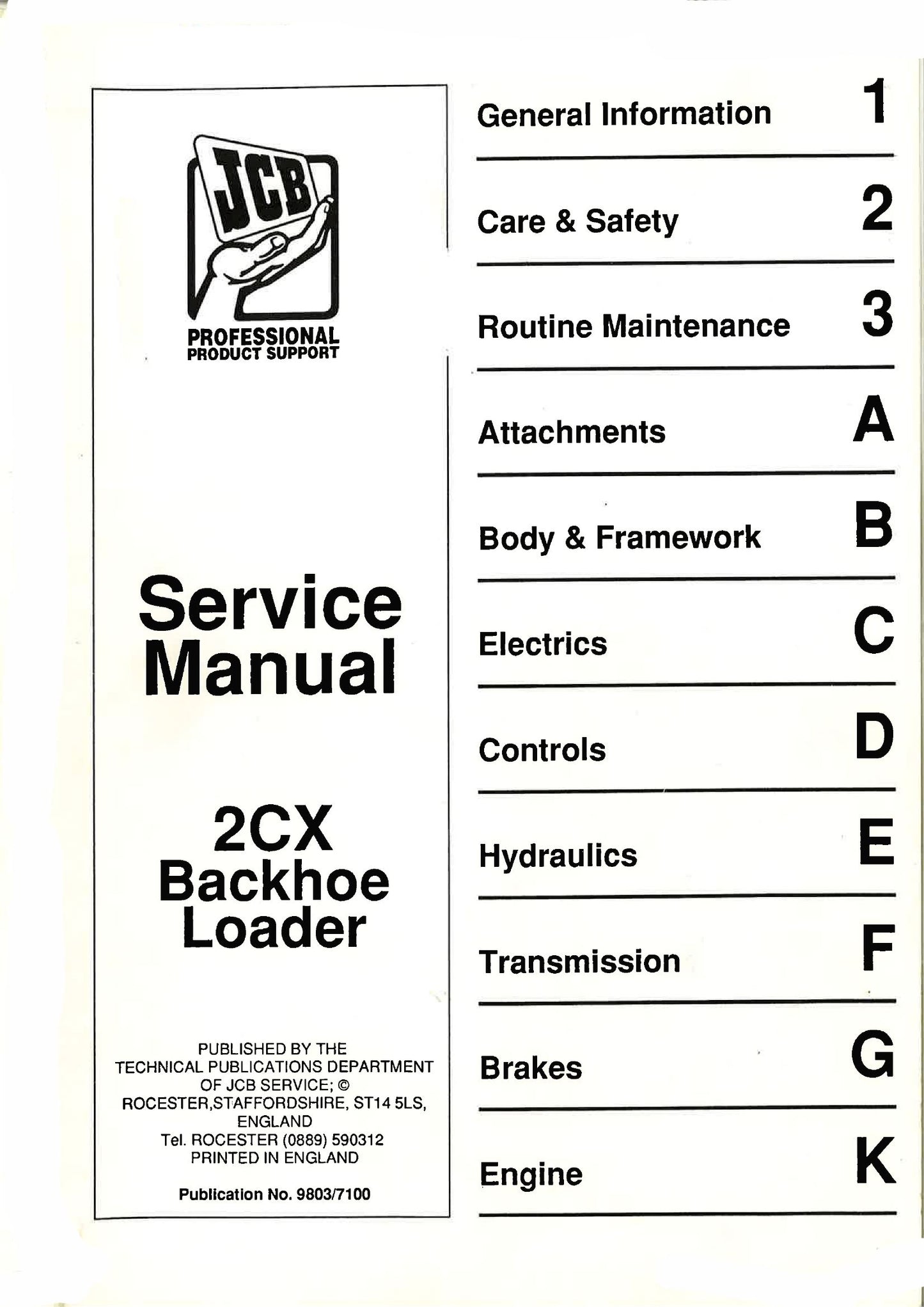 JCB 2CX Backhoe Loader Factory Workshop Service Manual 9803/7100