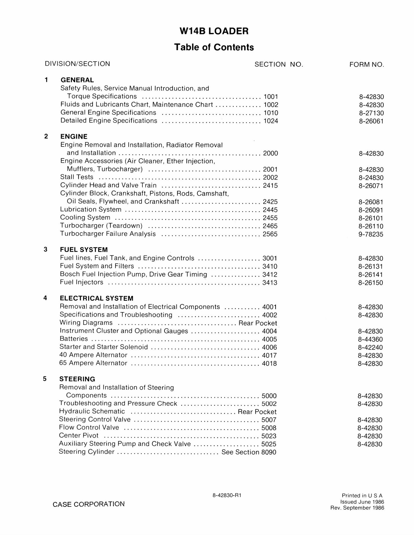 CASE W14B Wheel Loader Factory Workshop Service Manual 8-42830-R1