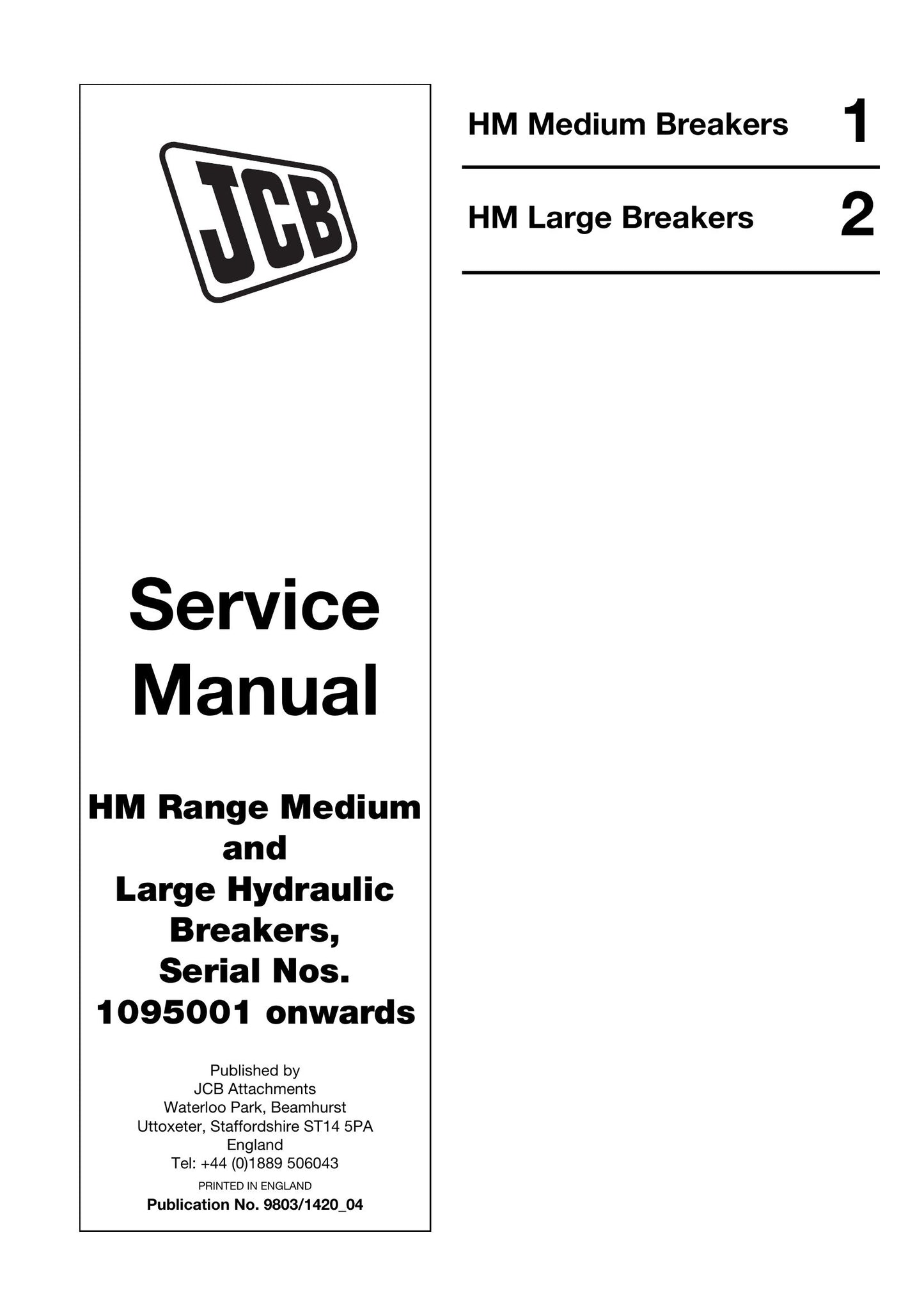 JCB HM165Q HM265Q HM385Q HM495Q HM386Q Hydraulic Breaker Factory Workshop Service Manual 9803/1420-04