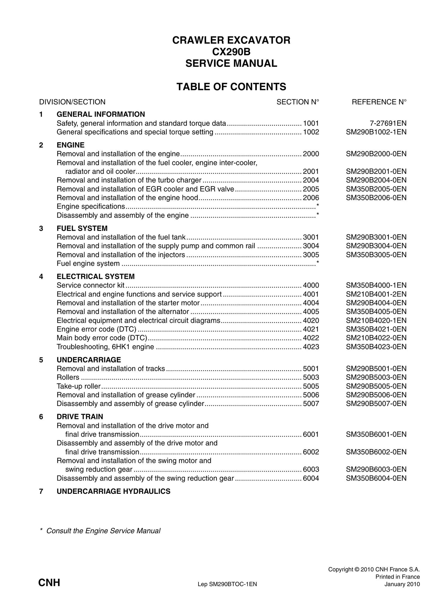 CASE CX290B Crawler Excavator Factory Workshop Service Manual
