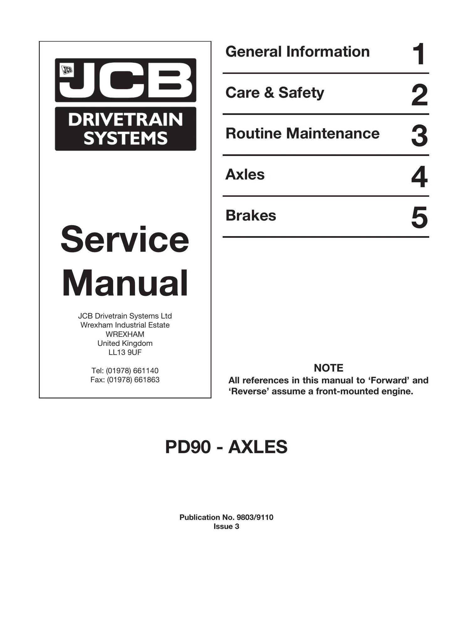 JCB PD90 Axle Factory Workshop Service Manual 9803/9110
