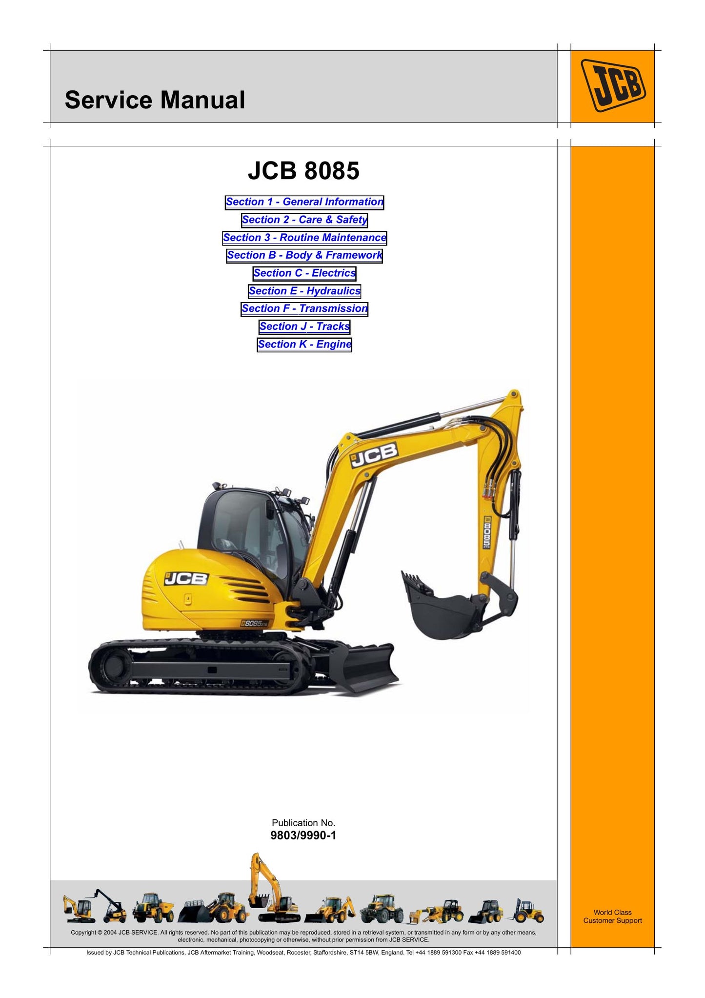 JCB 8085 Crawler Excavator Factory Workshop Service Manual 9803/9990