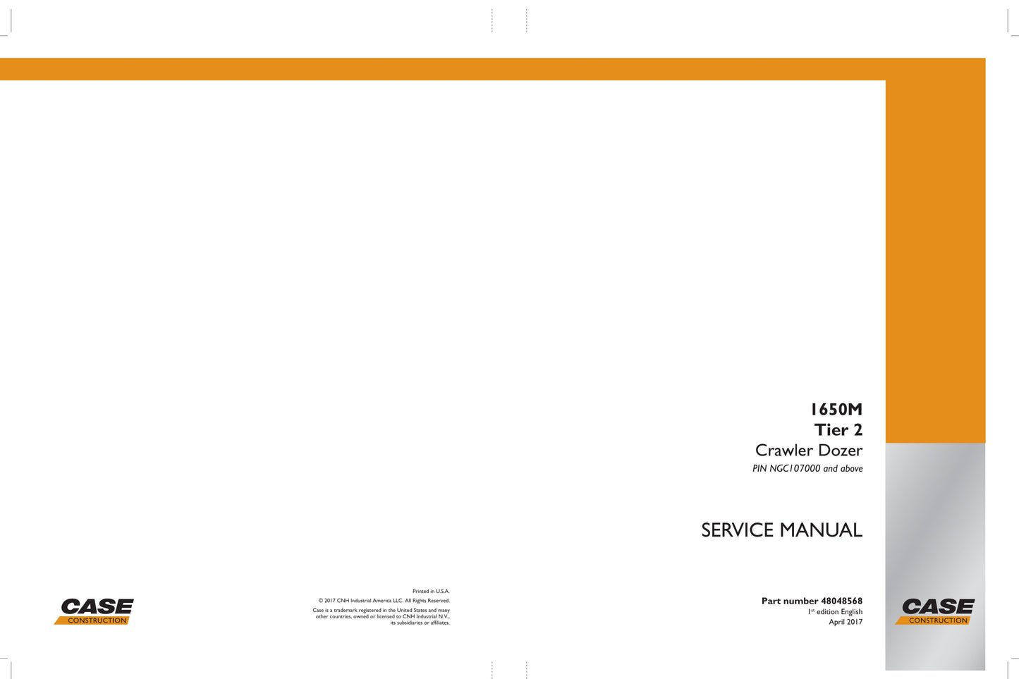 CASE 1650M Bulldozer Factory Workshop Service Manual 48048568