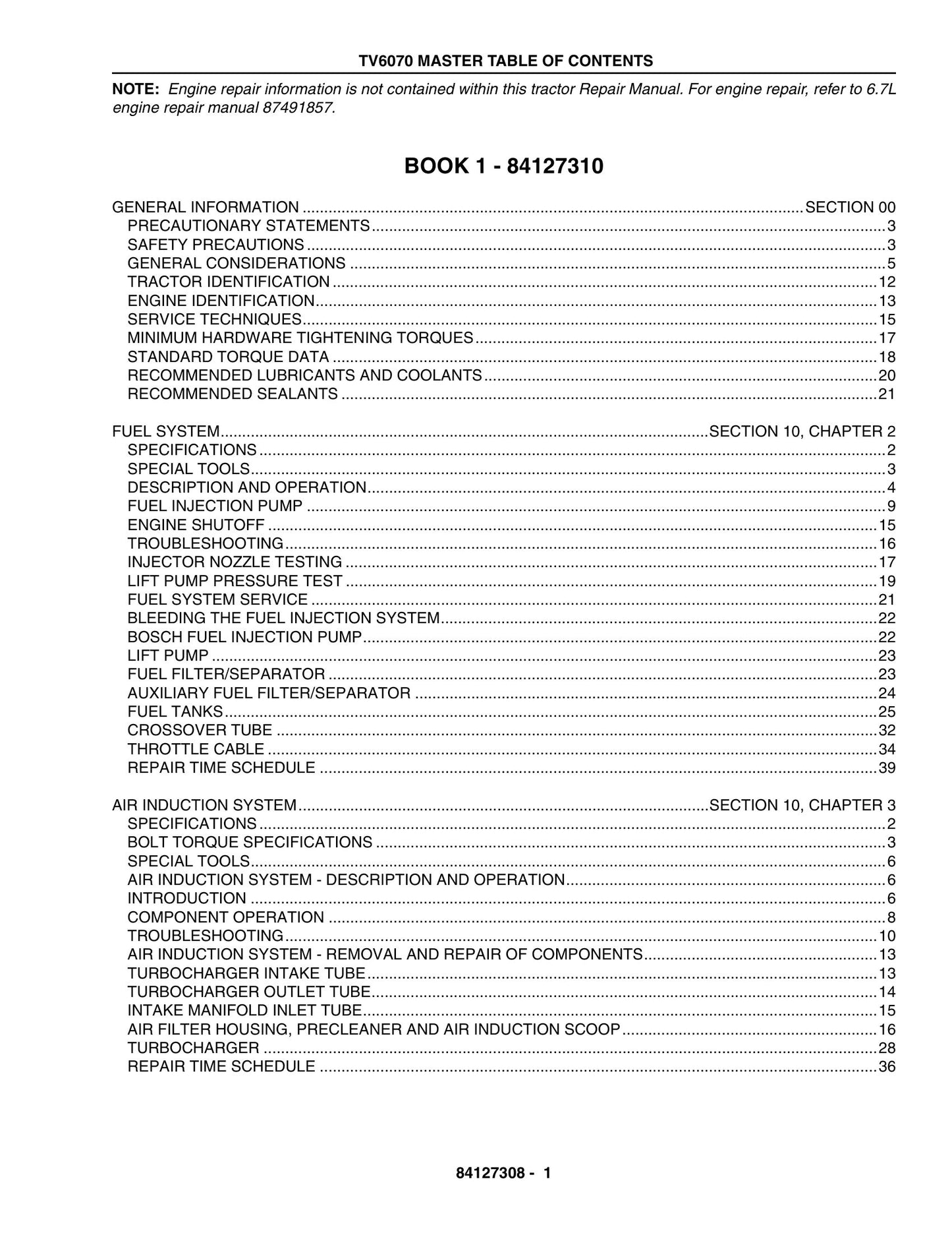 New Holland TV6070 Tractor Factory Workshop Service Manual 84127308