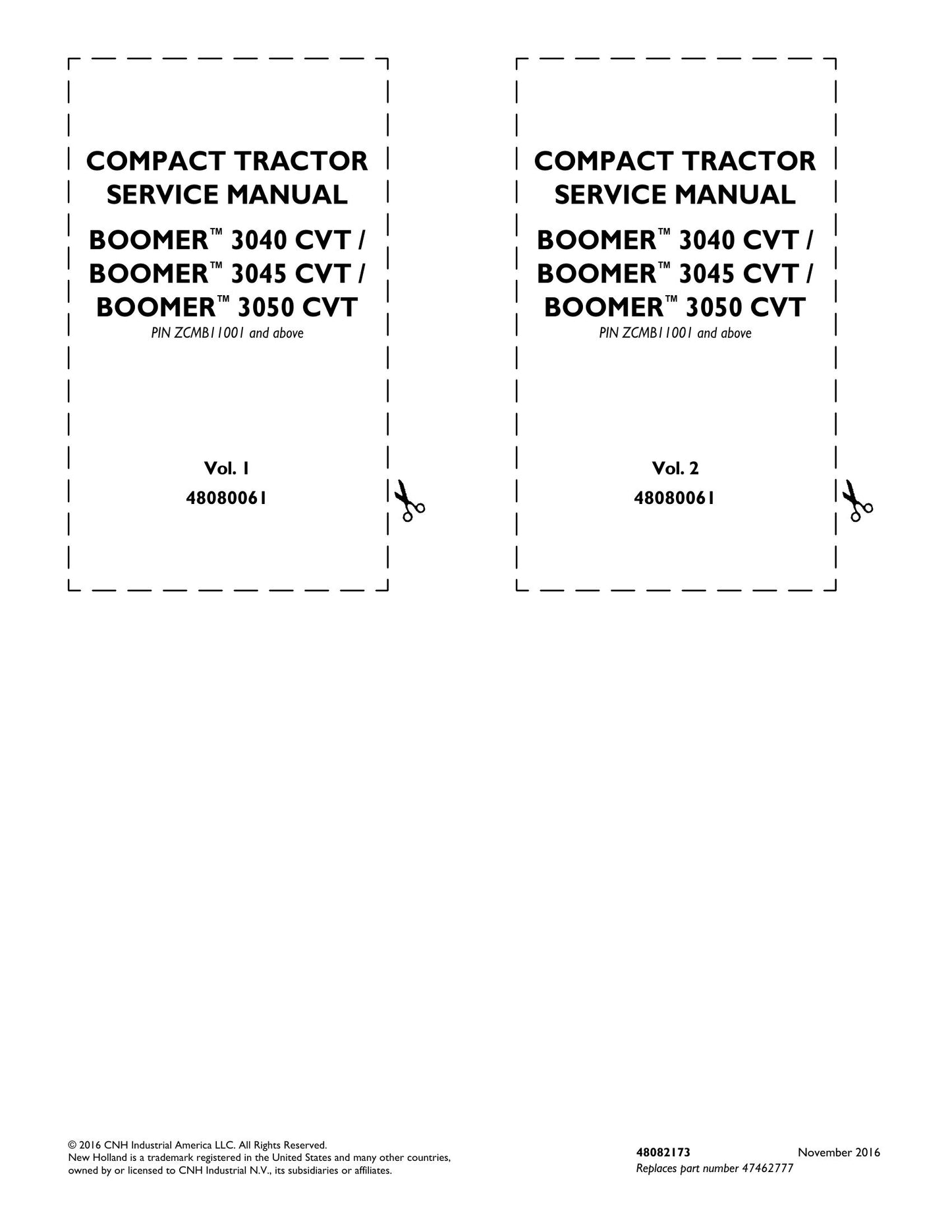 New Holland Boomer 3040 CVT Boomer 3045 CVT Boomer 3050 CVT Compact Tractor Factory Workshop Service Manual 48082166