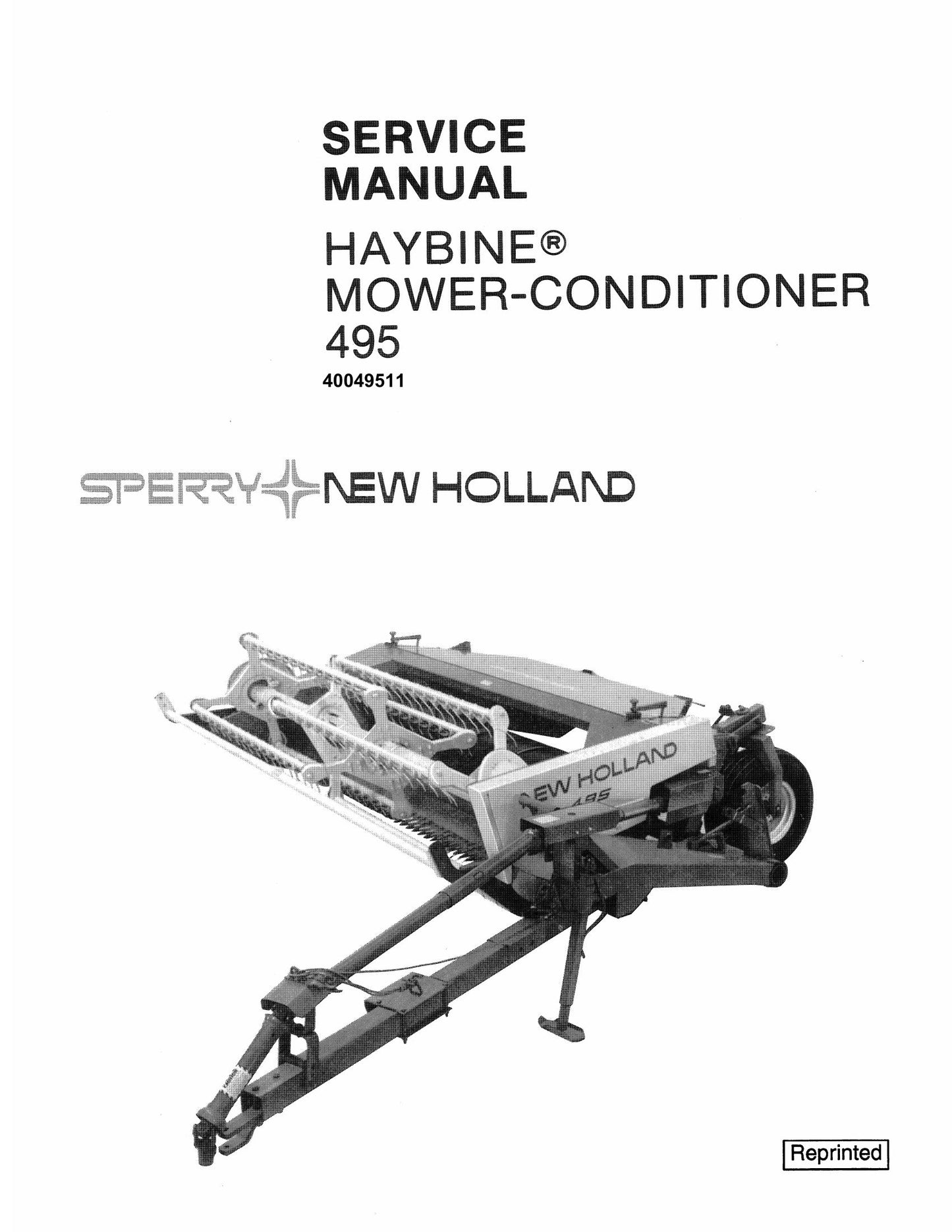 New Holland 495 Mower-Conditioner Factory Workshop Service Manual 40049511
