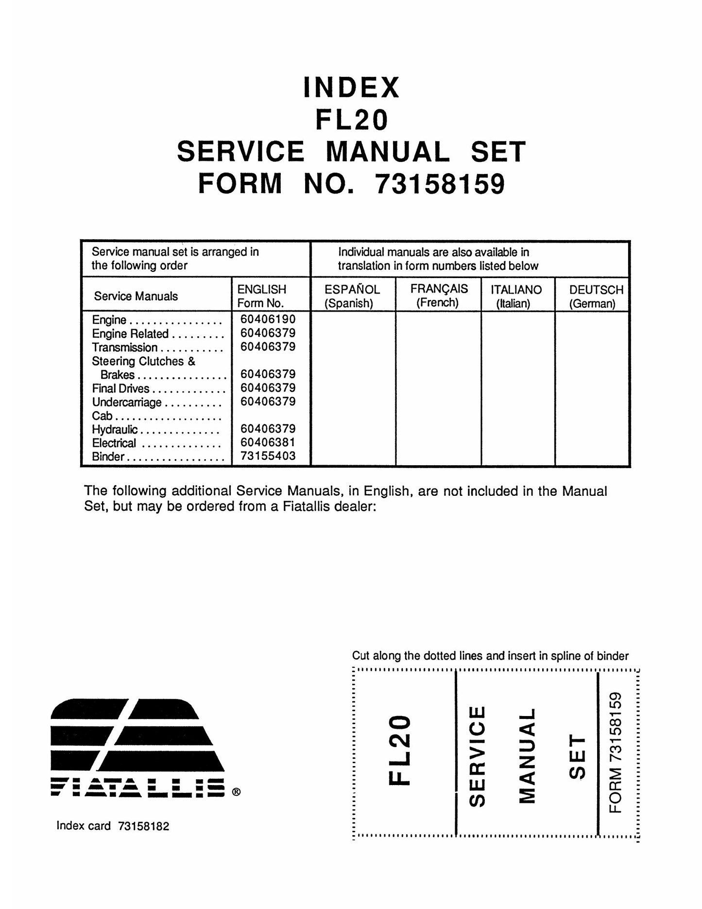 FIATALLIS FL20 Crawler Excavator Factory Workshop Service Manual 73158159