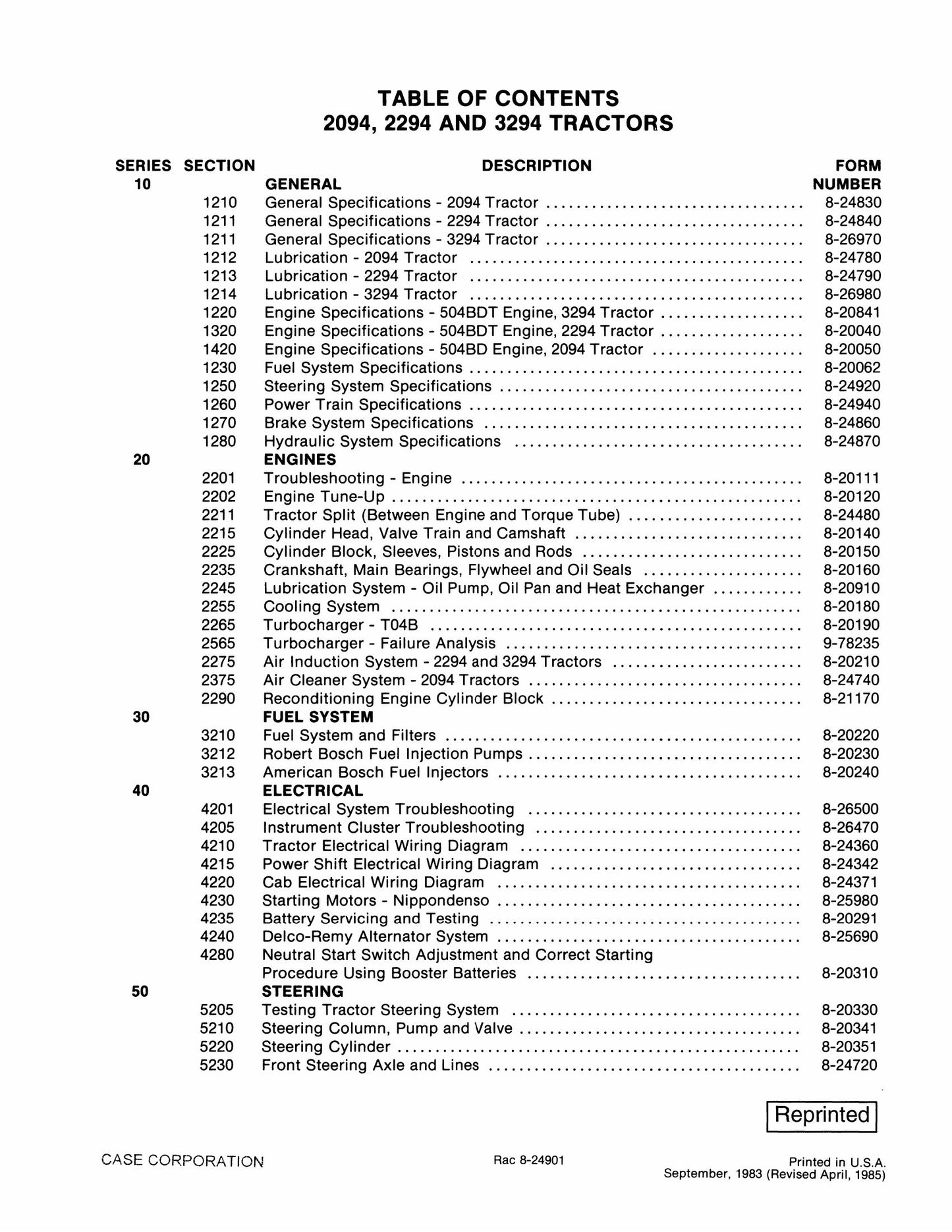 CASE 2094 2294 3294 Tractor Factory Workshop Service Manual Rac 8-24901