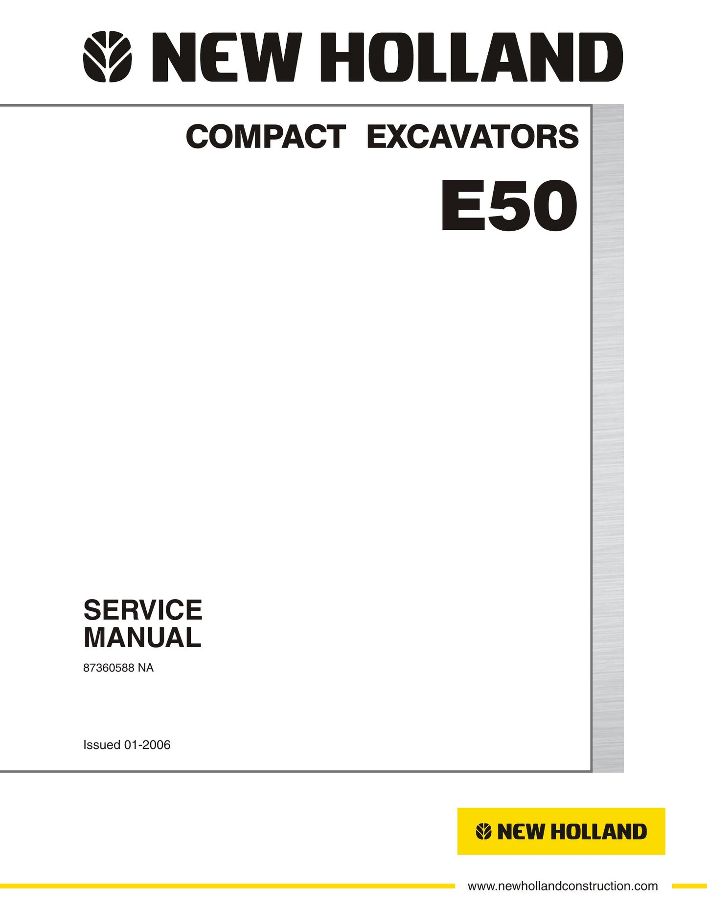 New Holland E50 Hydraulic Excavator Factory Workshop Service Manual 87360588