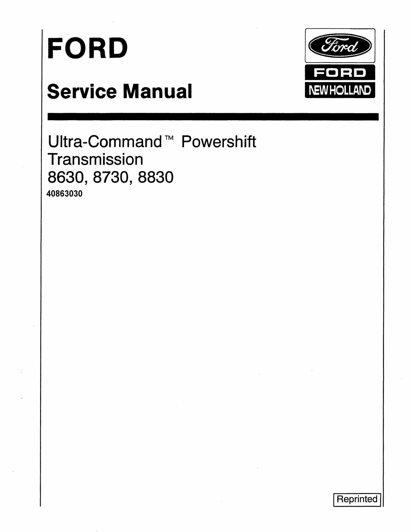 Ford New Holland 8630 8730 8830 Tractor Factory Workshop Service Manual 40863030