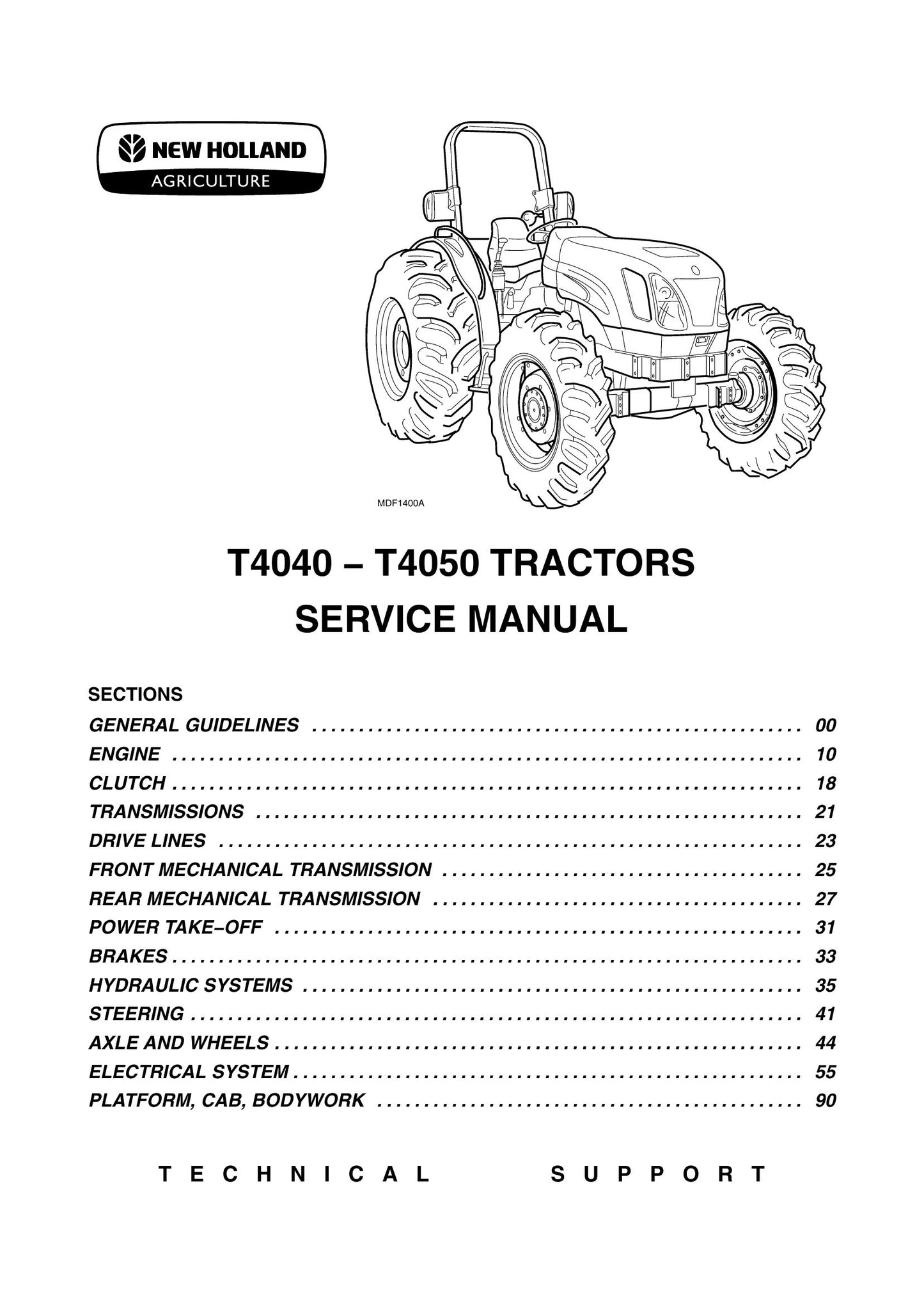 New Holland T4040 T4050 Tractor Factory Workshop Service Manual