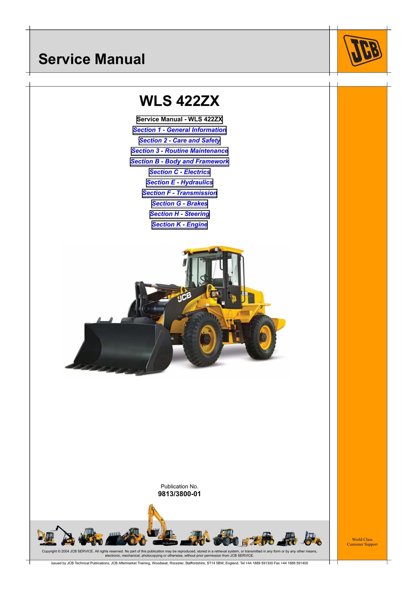 JCB WLS 422ZX Wheel Loader Factory Workshop Service Manual 9813/3800-01