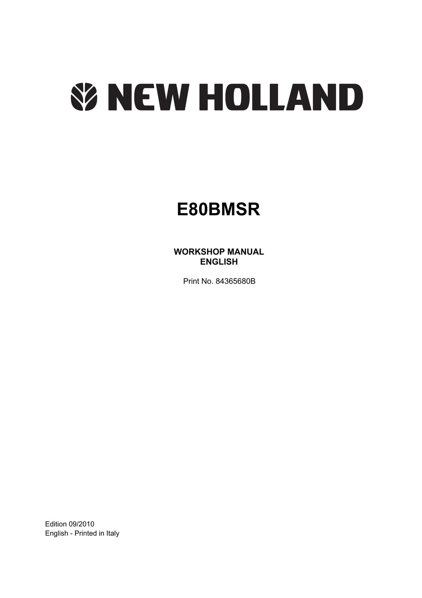 New Holland E80BMSR Crawler Excavator Workshop Manual 84365680B