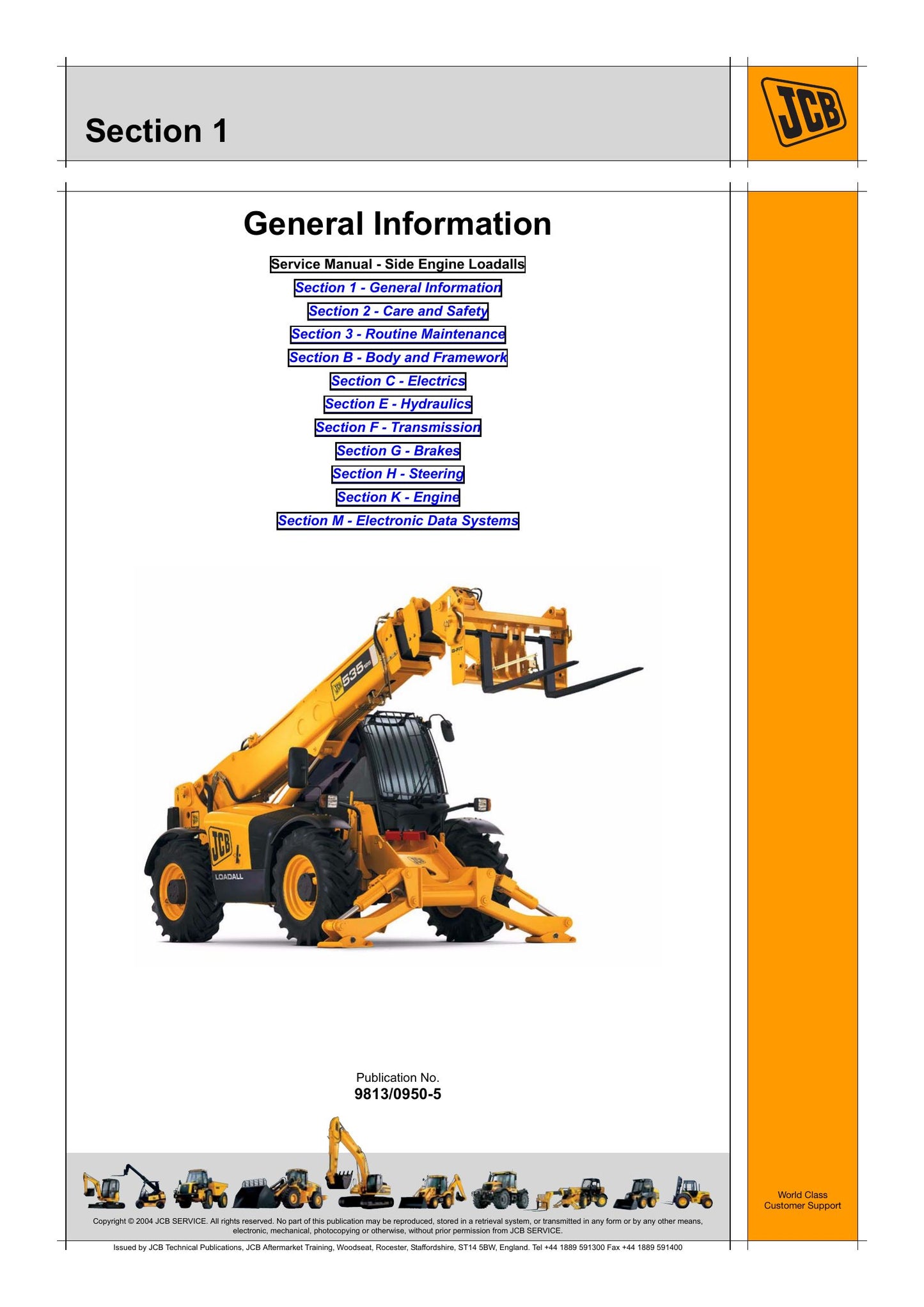 JCB 540-170 540-140 535-125 535-140 540-200 Side Engine Loadall Factory Workshop Service Manual 9813/0950