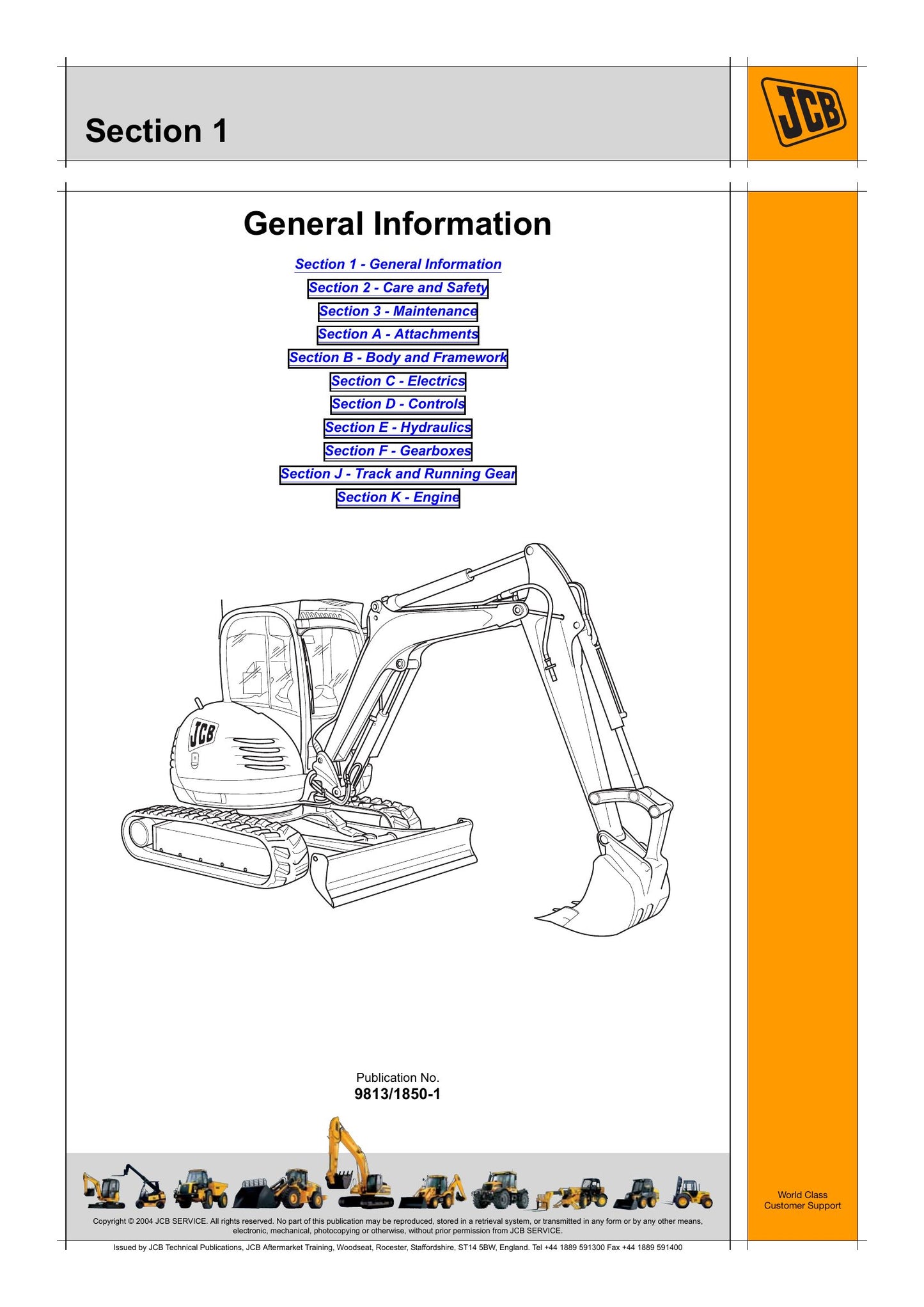 JCB 8040 8045 8050 8055 Mini Excavator Factory Workshop Service Manual 9813/1850-1