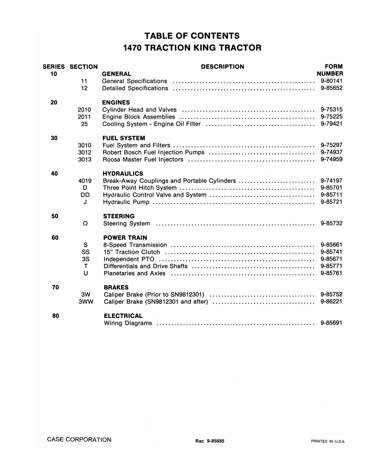 CASE 1470 Traction King Tractor Factory Workshop Service Manual 9-85685