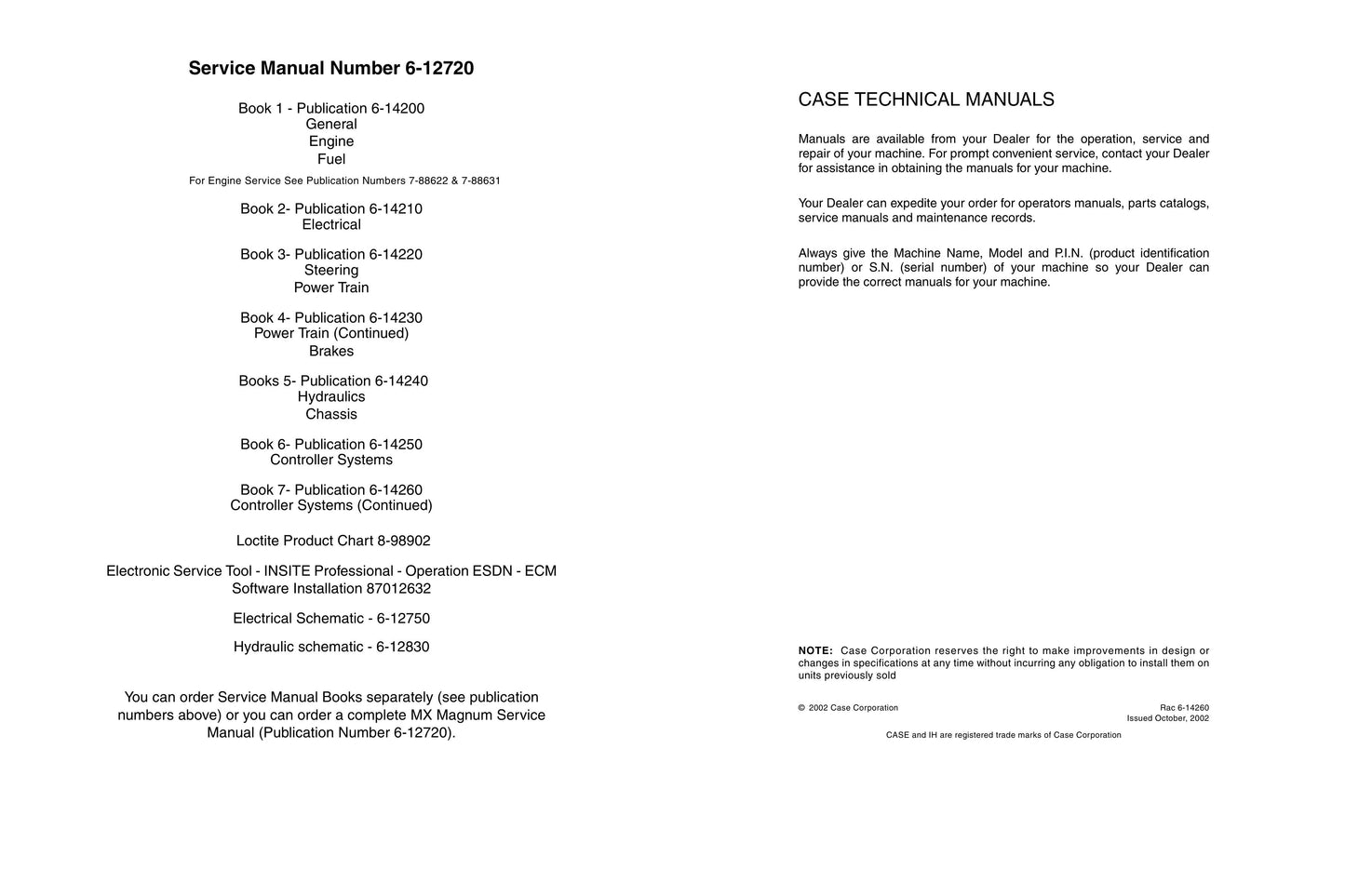 CASE MX210 MX230 MX255 MX285 Tractor Factory Workshop Service Manual 6-12720