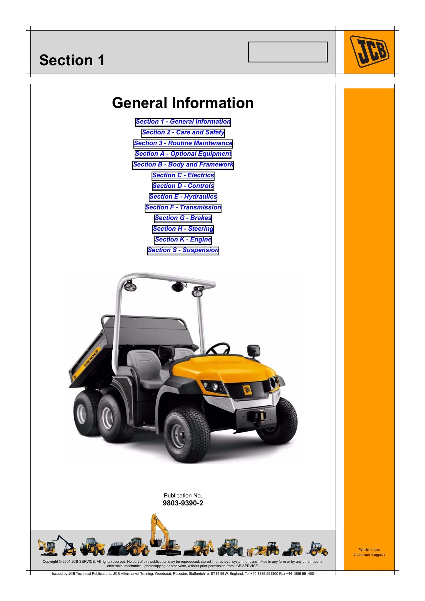JCB Groundhog 6x4 Utility Vehicle Factory Workshop Service Manual 9803-9390-2