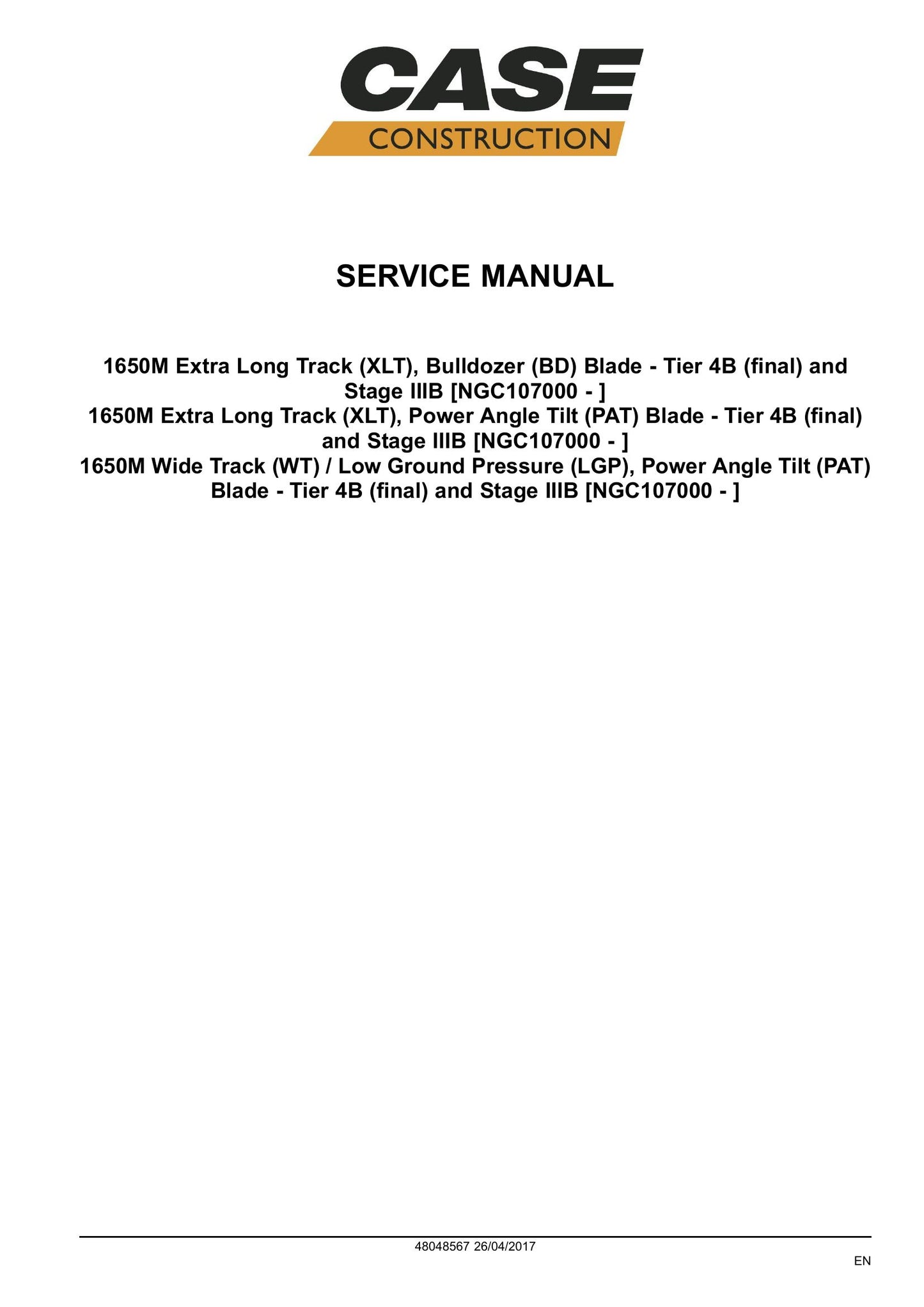CASE 1650M Crawler Dozer Factory Workshop Service Manual 48048567