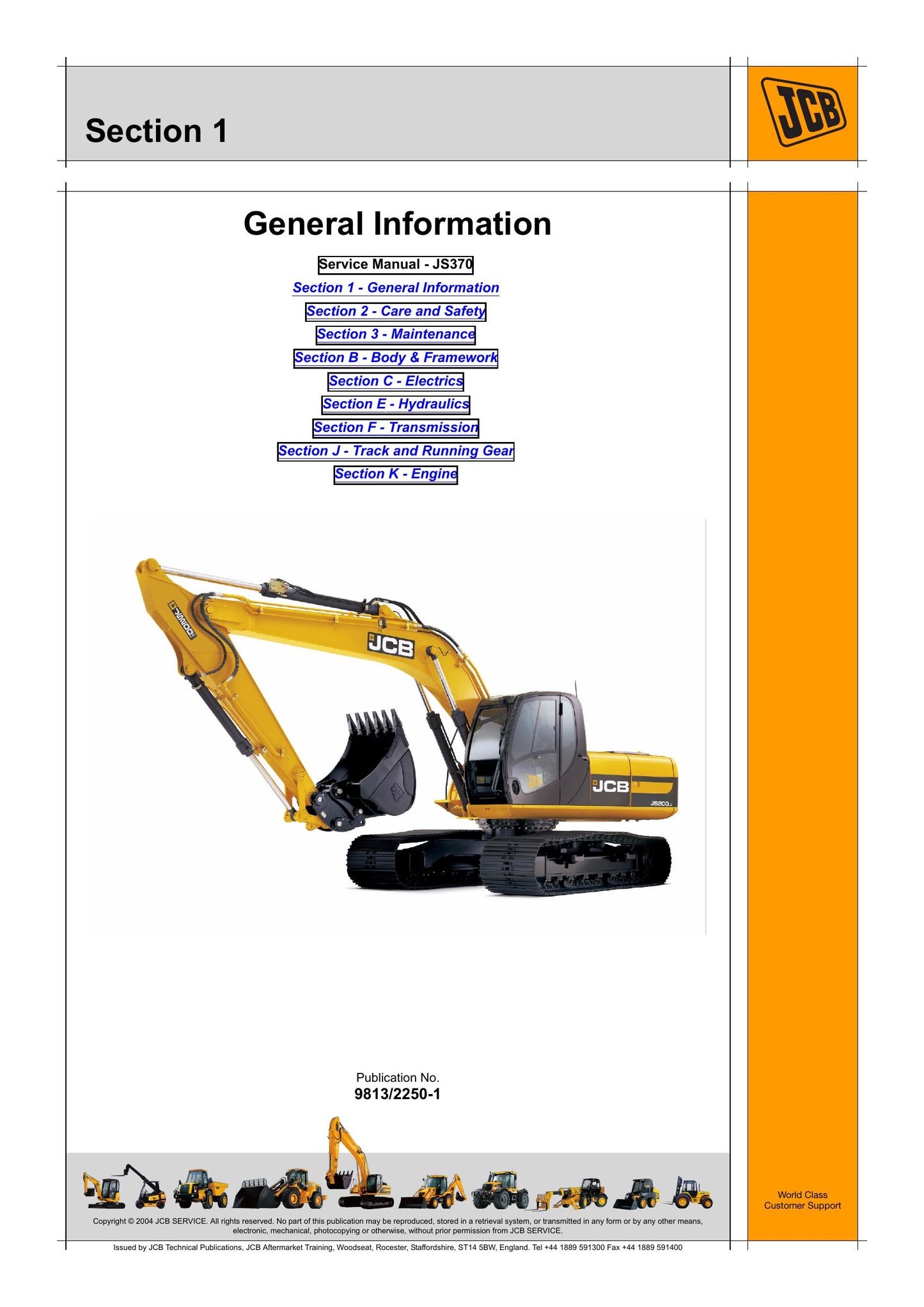 JCB JS370 Crawler Excavator Factory Workshop Service Manual 9813/2250-1