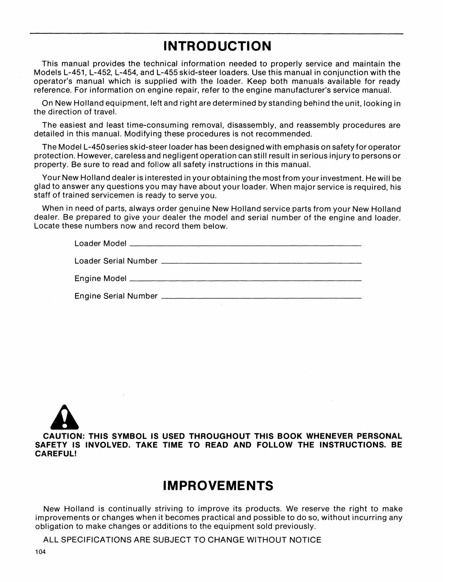 New Holland L-451 L-452 L-454 L-455 Skid Steer Loader Factory Workshop Service Manual 40045140