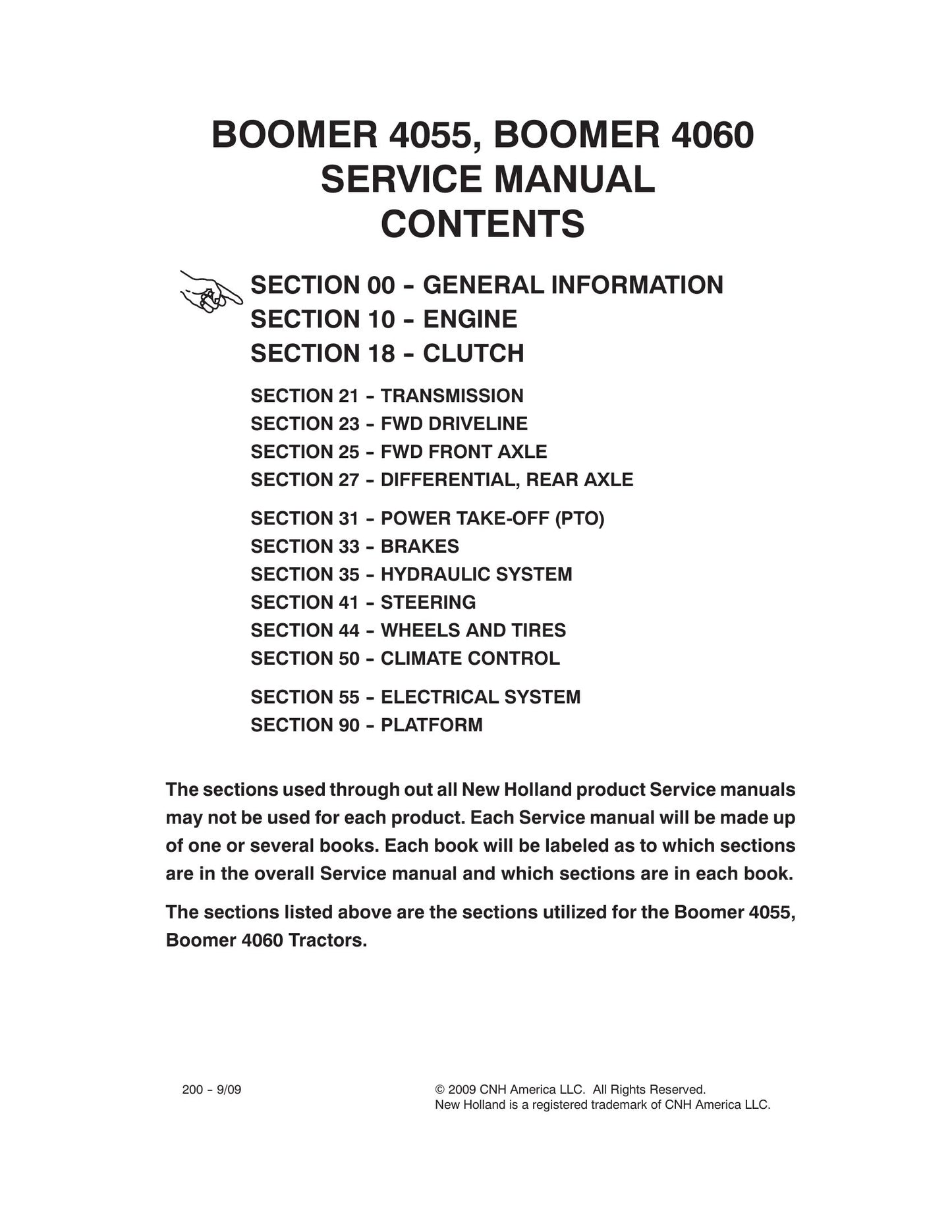 New Holland Boomer 4055 Boomer 4060 Tractor Factory Workshop Service Manual