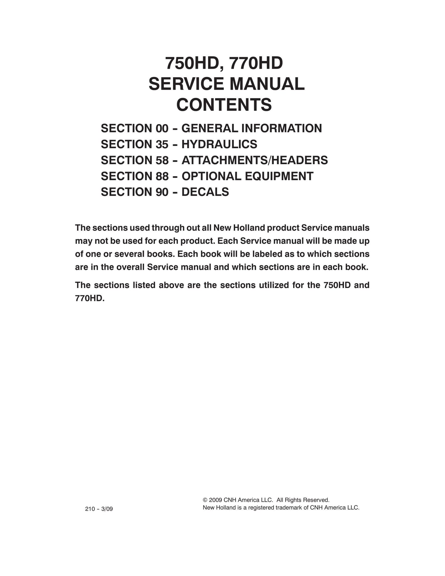 New Holland 750HD 770HD Header Factory Workshop Service Manual