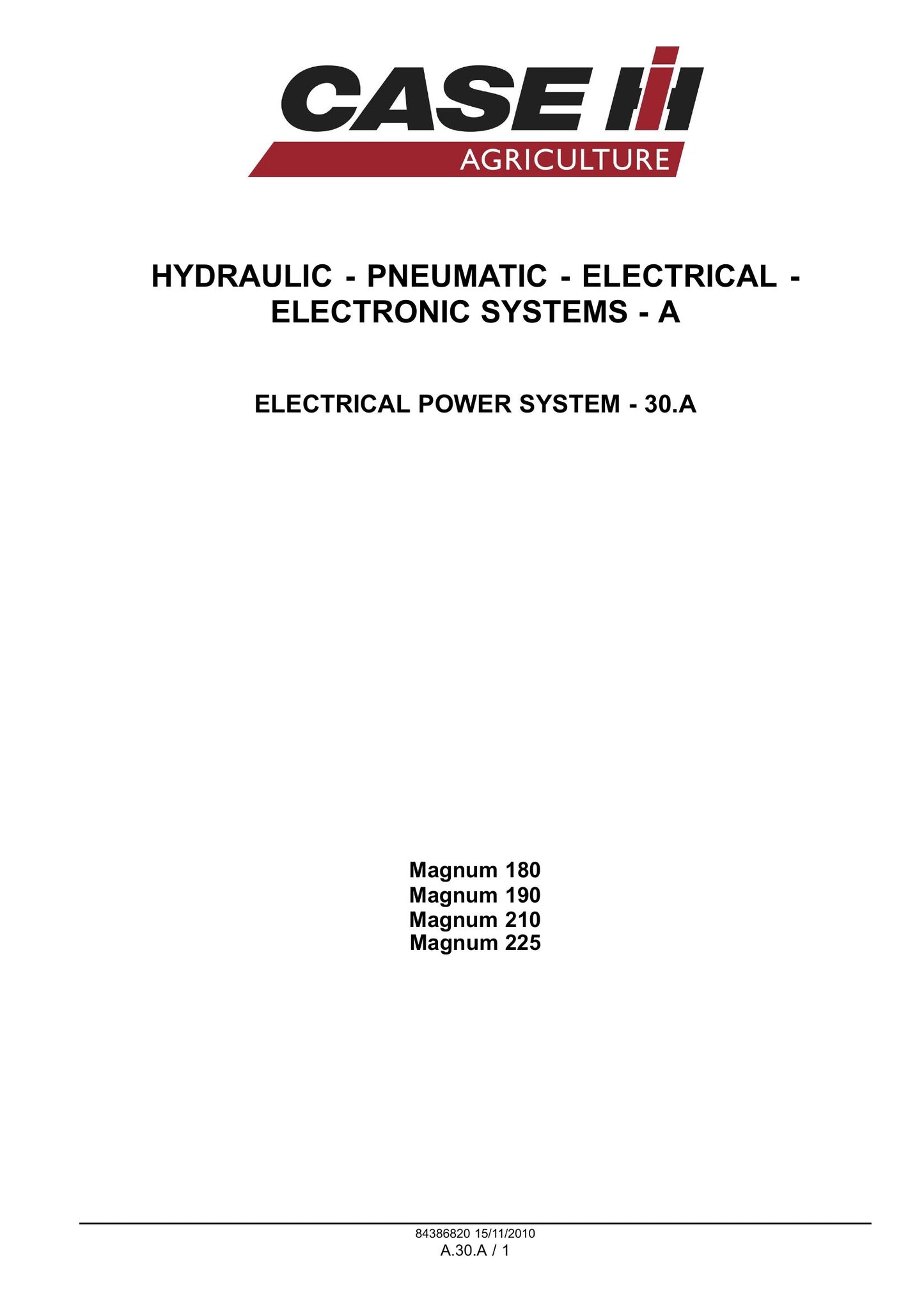 CASE MAGNUM 180 MAGNUM 190 MAGNUM 210 MAGNUM 225 Tractor Factory Workshop Service Manual 84386820