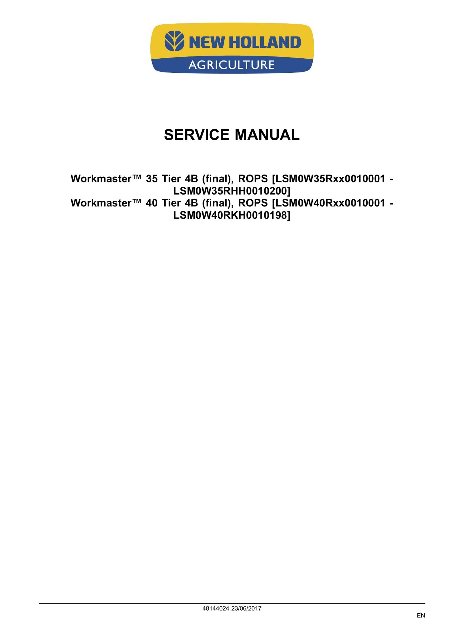 New Holland Workmaster 35 Workmaster 40 Tractor Factory Workshop Service Manual 48144024