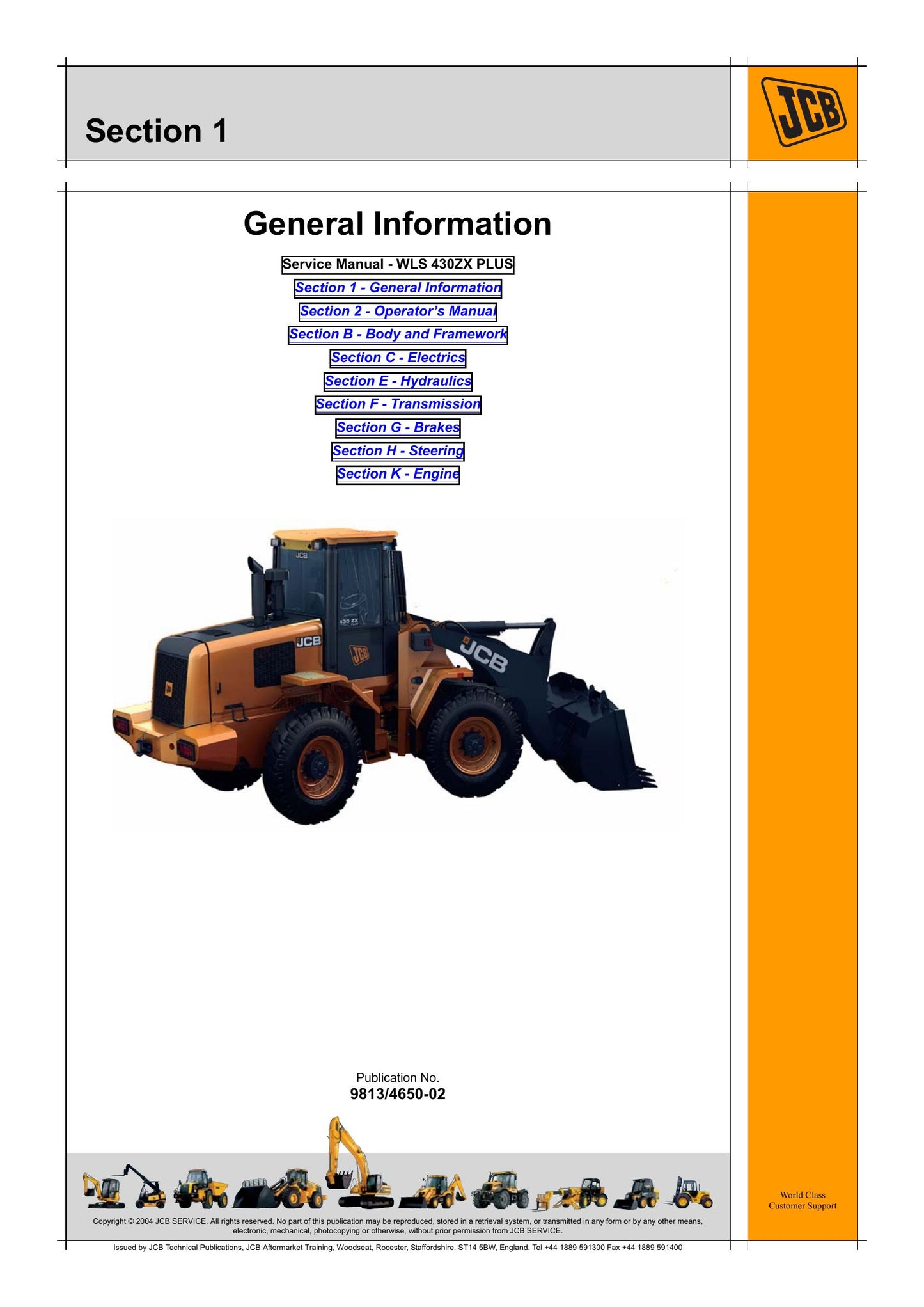 JCB 430ZX PLUS Wheel Loader Factory Workshop Service Manual 9813/4650-02