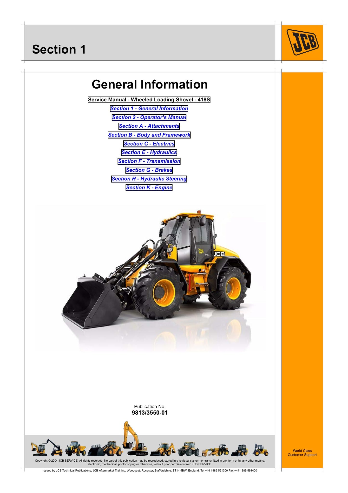 JCB 418S Wheel Loader Factory Workshop Service Manual 9813/3550-01