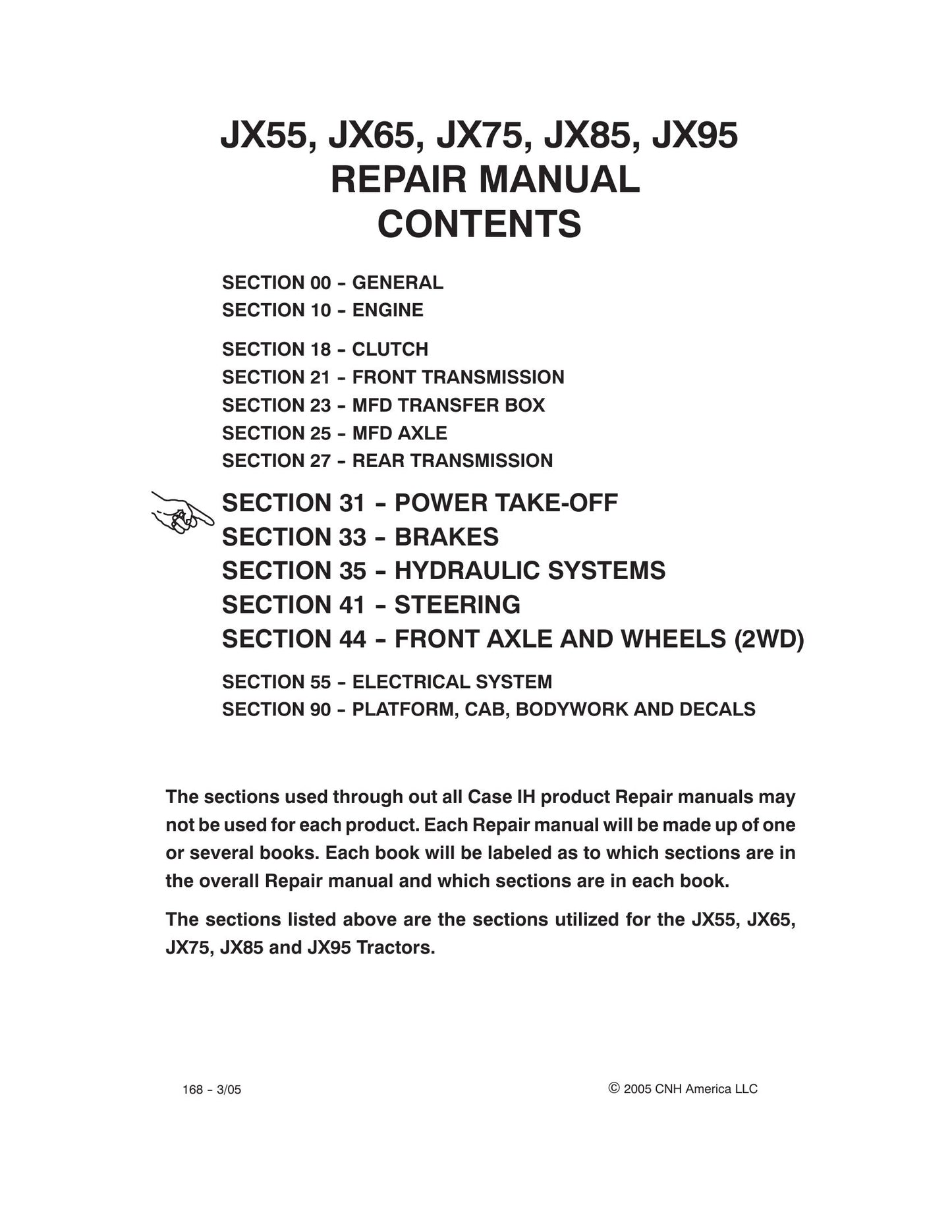 CASE JX55 JX65 JX75 JX85 JX95 Tractor Factory Workshop Repair Manual 87060404