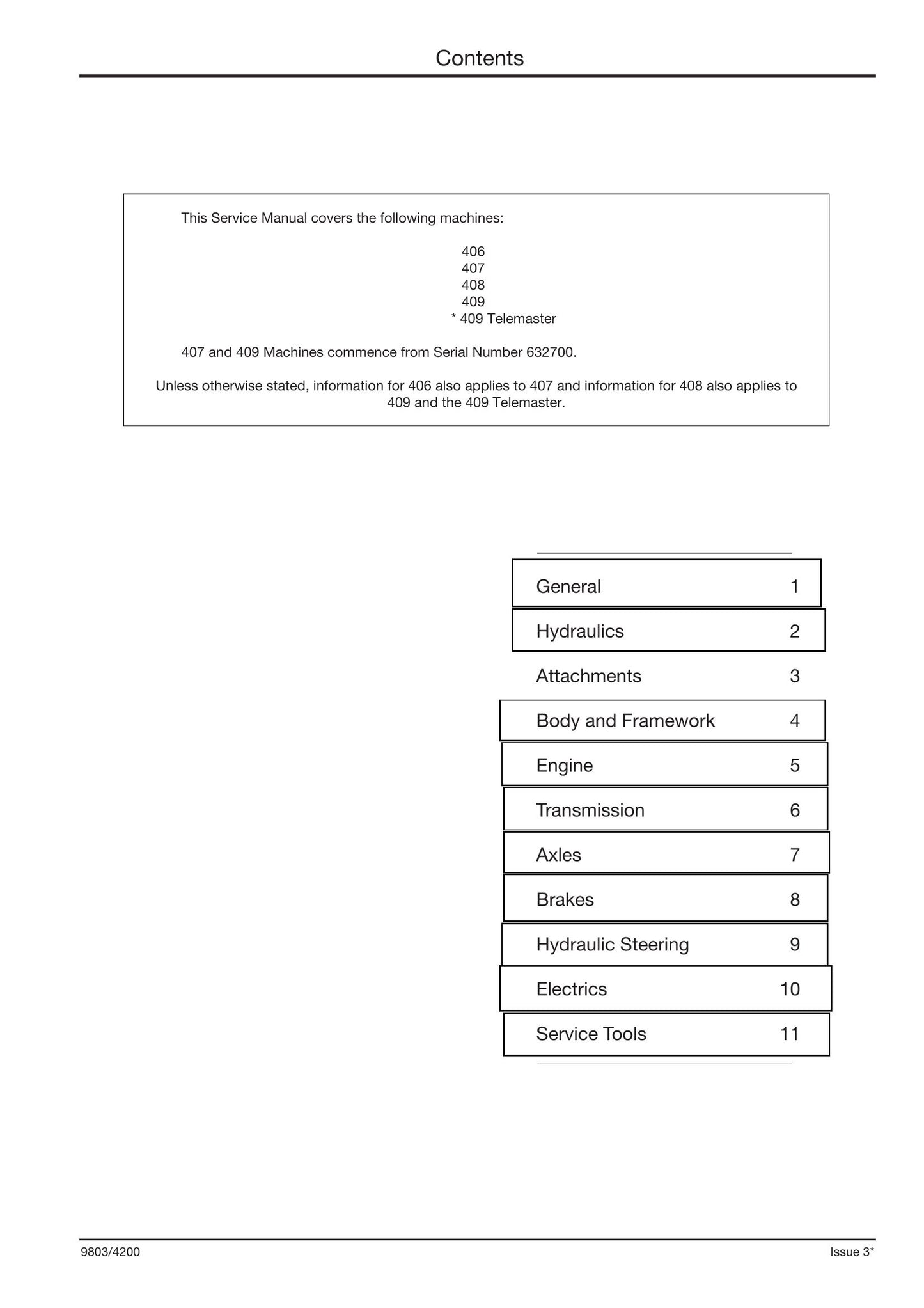 JCB 406 407 408 409 409 Telemaster Wheel Loader Factory Workshop Service Manual 9803/4200