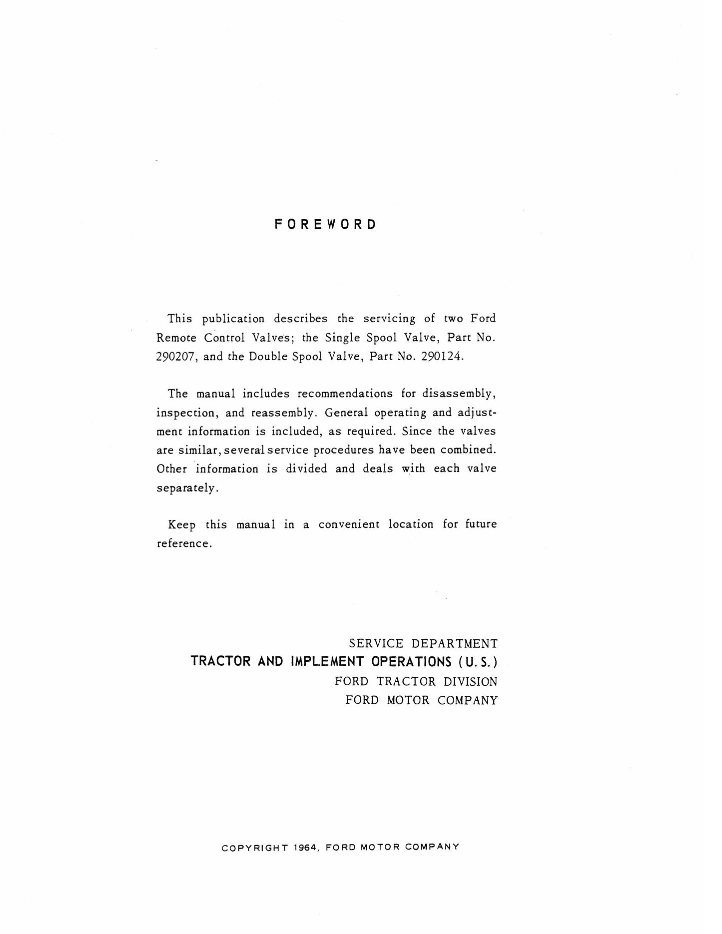 Ford Single Spool Valve Double Spool Valve Tractor Factory Workshop Service Manual 40881033