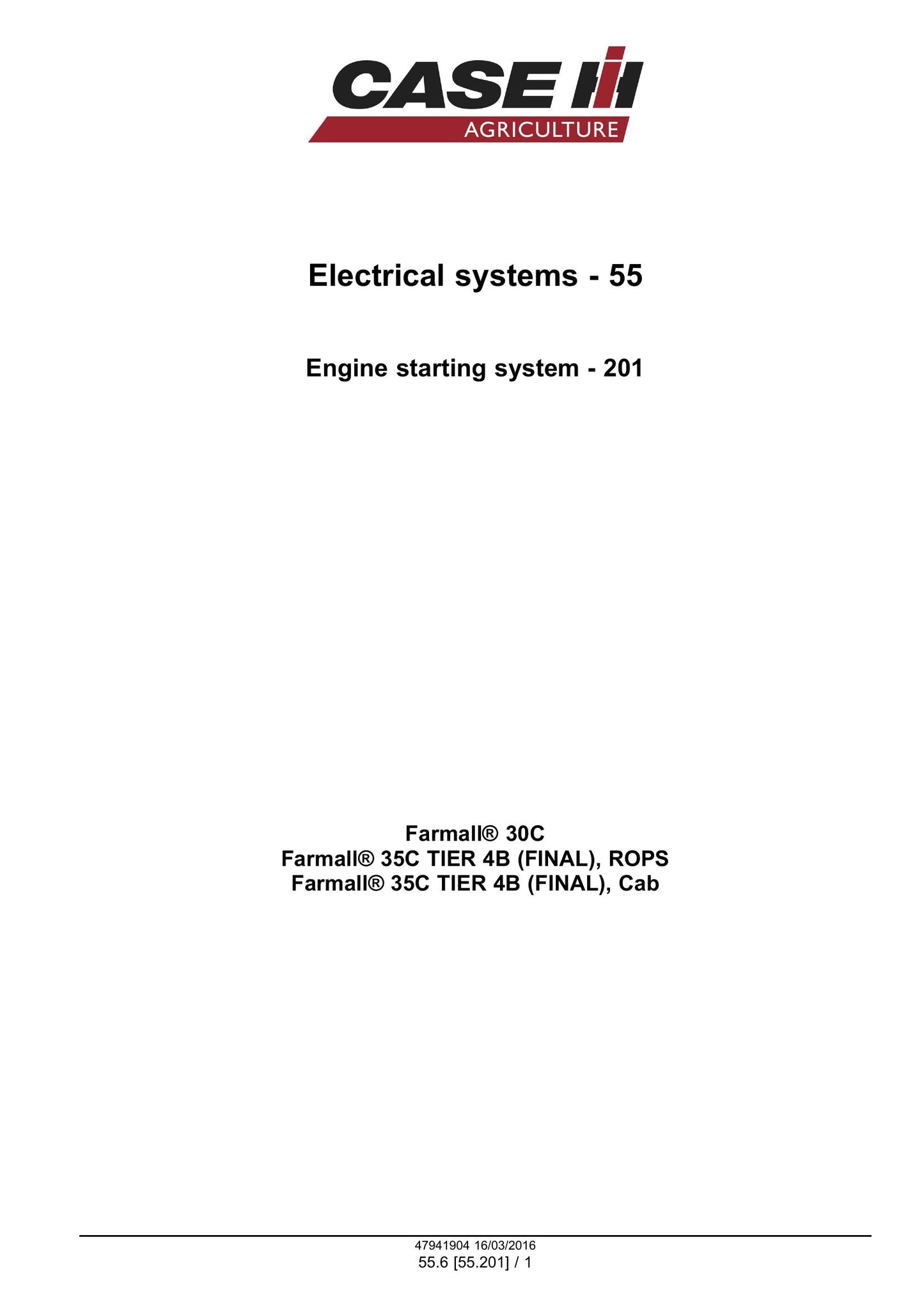 CASE Farmall 30C Farmall 35C Compact Tractor Factory Workshop Service Manual 47998526