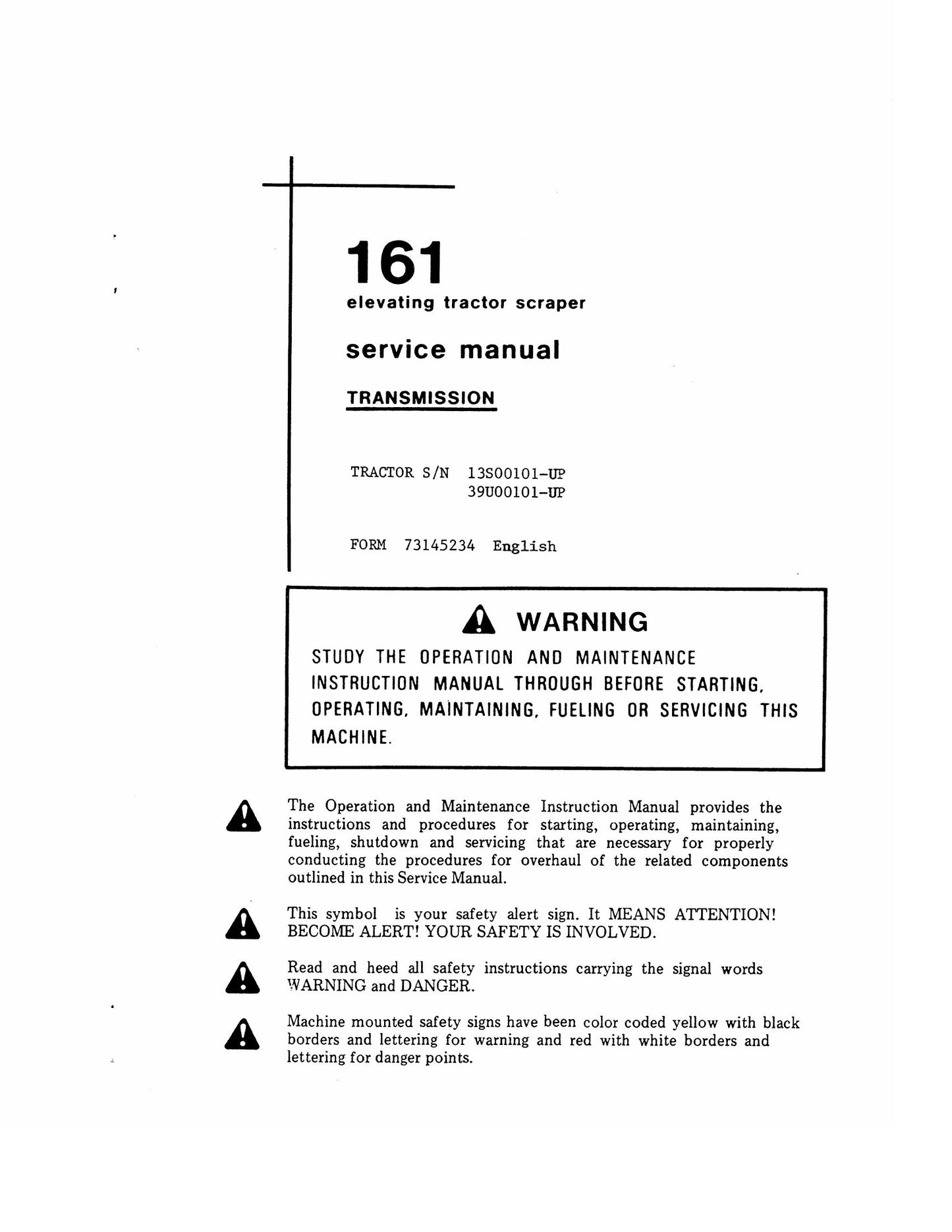 FIATALLIS 161 Elevating Tractor Scraper Factory Workshop Service Manual 73145234