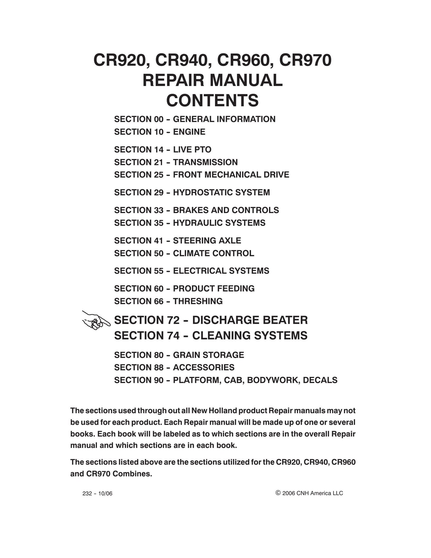 New Holland CR920 CR940 CR960 CR970 Combine Factory Workshop Repair Manual