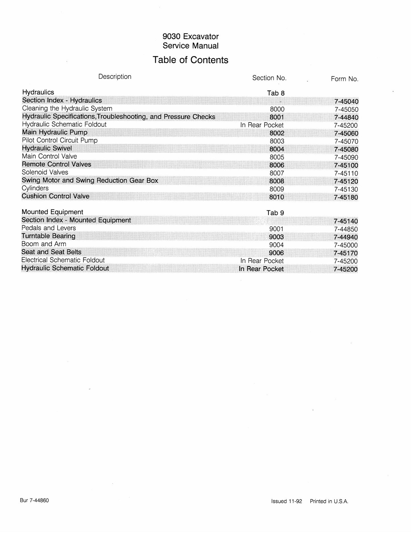 CASE 9030 Crawler Excavator Factory Workshop Service Manual 7-44860