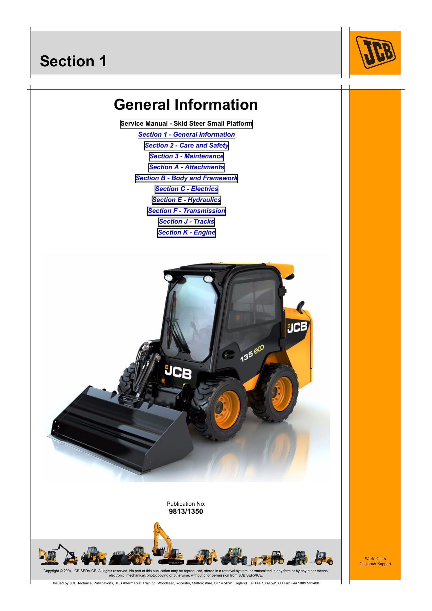 JCB 135 155 175 190 205 150T 190T 205T Skid Steer Loader Factory Workshop Service Manual 9813/1350
