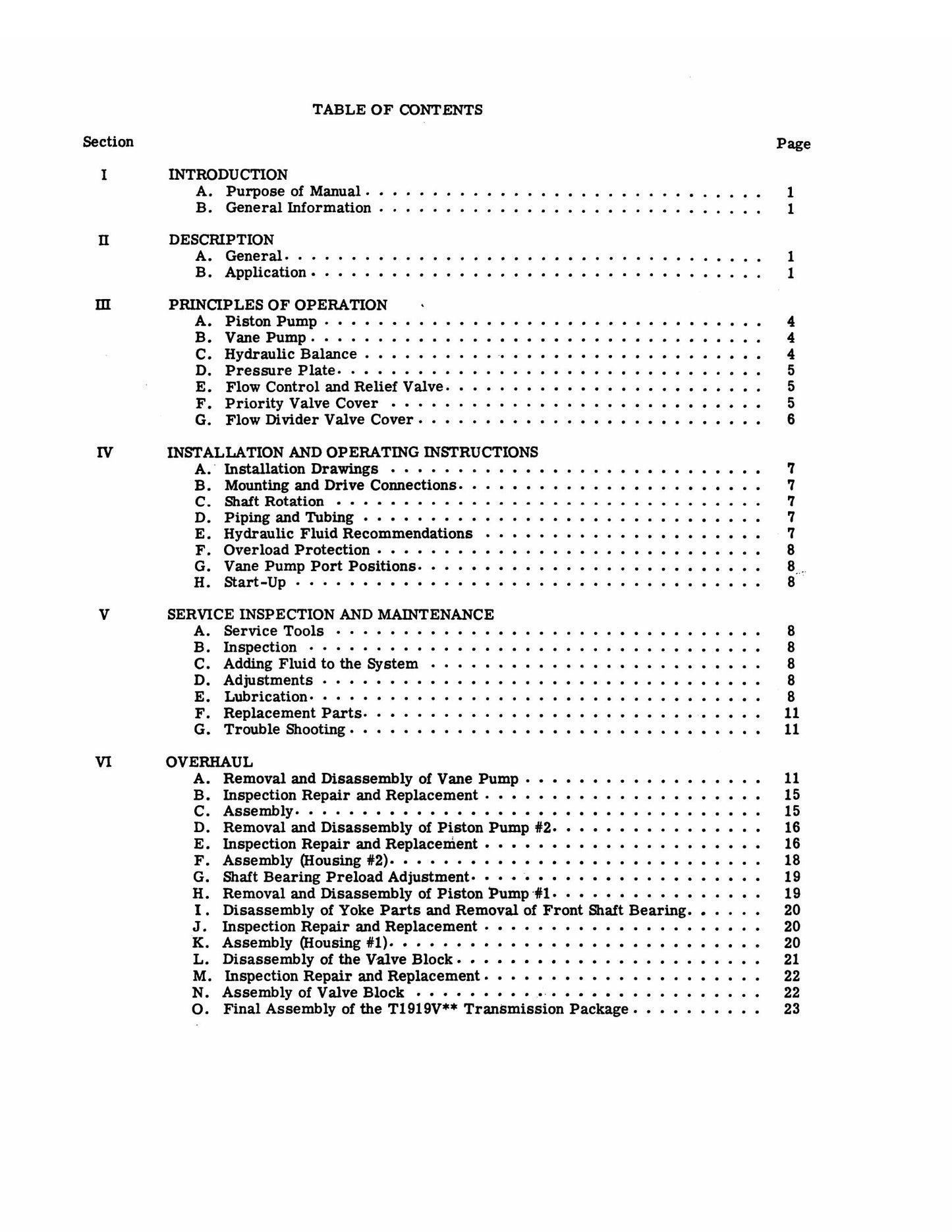 Sperry Vickers TA1919V10 TA1919V20 Transmission Pump Overhaul Manual 40040011