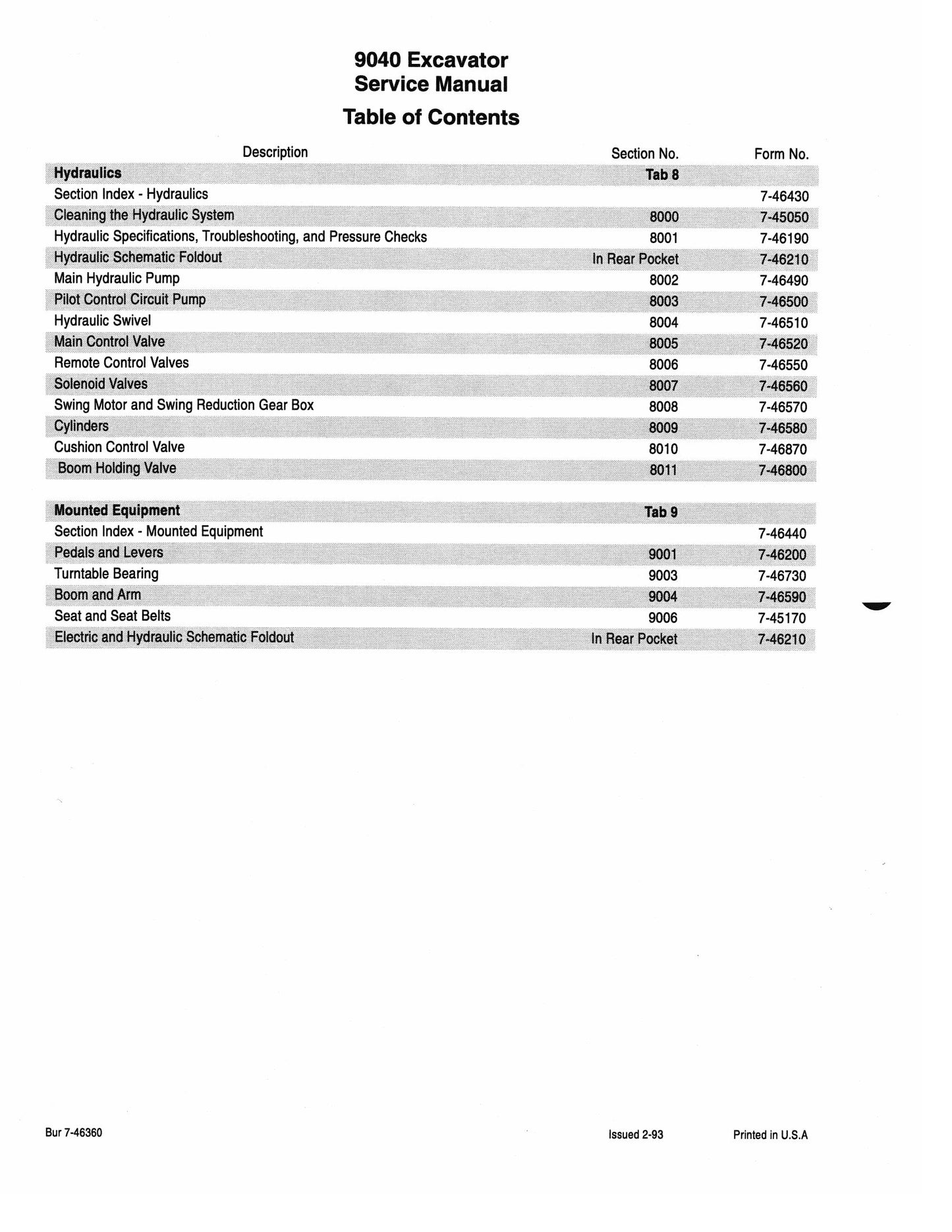 CASE 9040 Crawler Excavator Factory Workshop Service Manual 7-46360