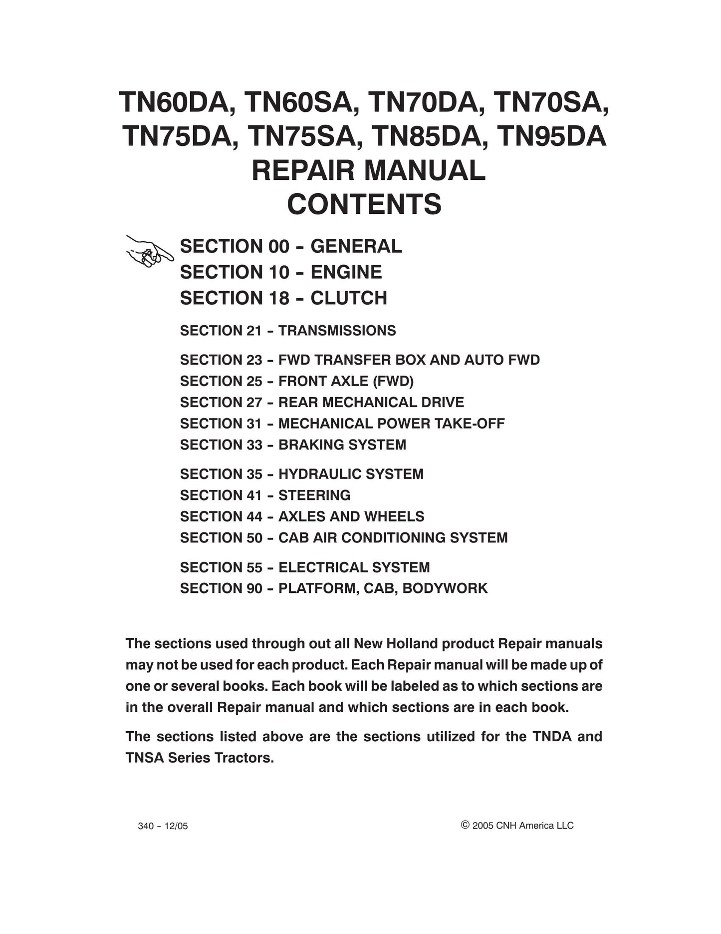 New Holland TN60DA TN60SA TN70DA TN70SA TN75DA TN75SA TN85DA TN95DA Tractor Factory Workshop Repair Manual 87393598